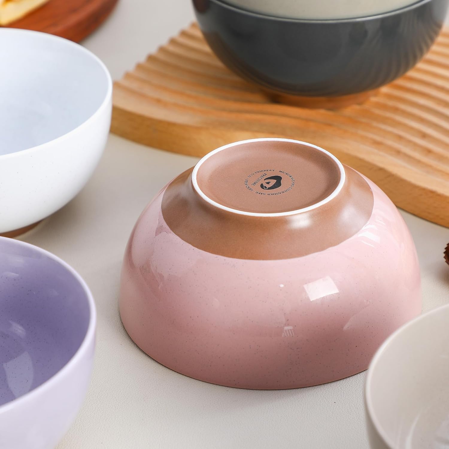 Ceramic Cereal Bowls Set of 6, 5.5 Inch Porcelain Bowls with 6 Unique Colors, 18 oz Modern Bowls for Soup, Salad, Ice Cream & Snacks, Microwave & Dishwasher Safe