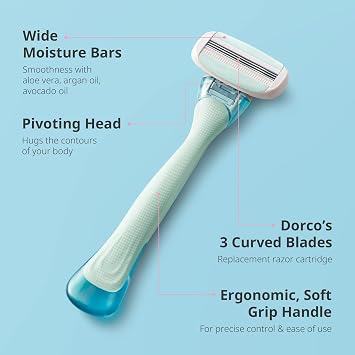 Dorco EVE 3 Razors for Women, Quick & Easy Shaving, 3 Curved Blades with Aloe Vera Moisture Bar, 4 Cartridge Refills (No Handle Included)