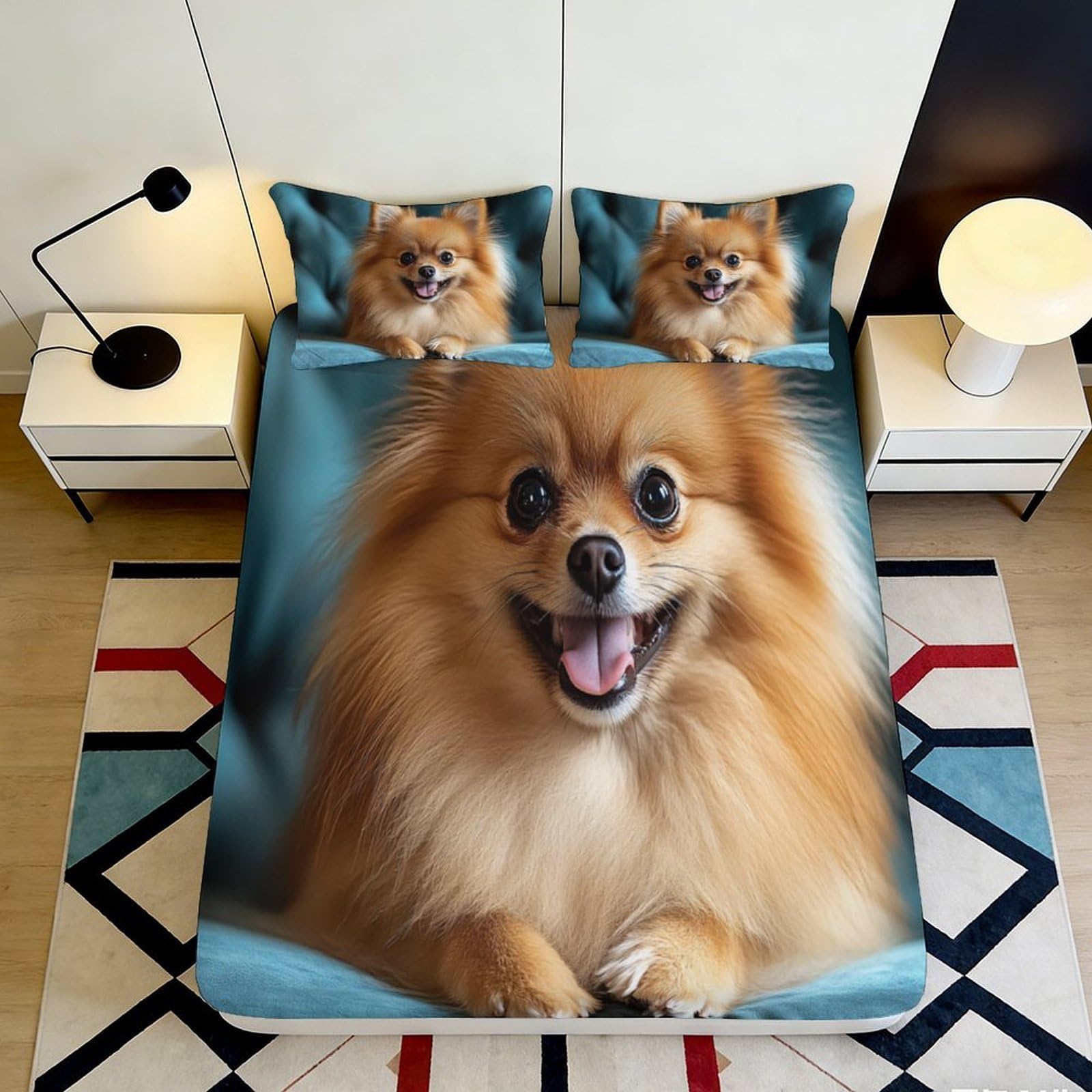 Pnayamiorkfel Style-5 3D Printed Pomeranian Dog Fitted Sheet Microfiber Soft Animal Bed Cover For Bedroom Guest Room Mattress Protection Decor 90X200x25cm