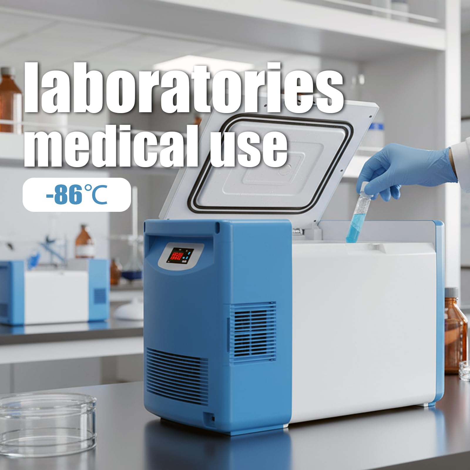 Congelador de Ultra Baja Temperatura -86℃ Ideal para Laboratorio, Uso Médico y Doméstico, 20L, Color Azul – Perfecto para Almacenar Vacunas y Medicamentos （20L）