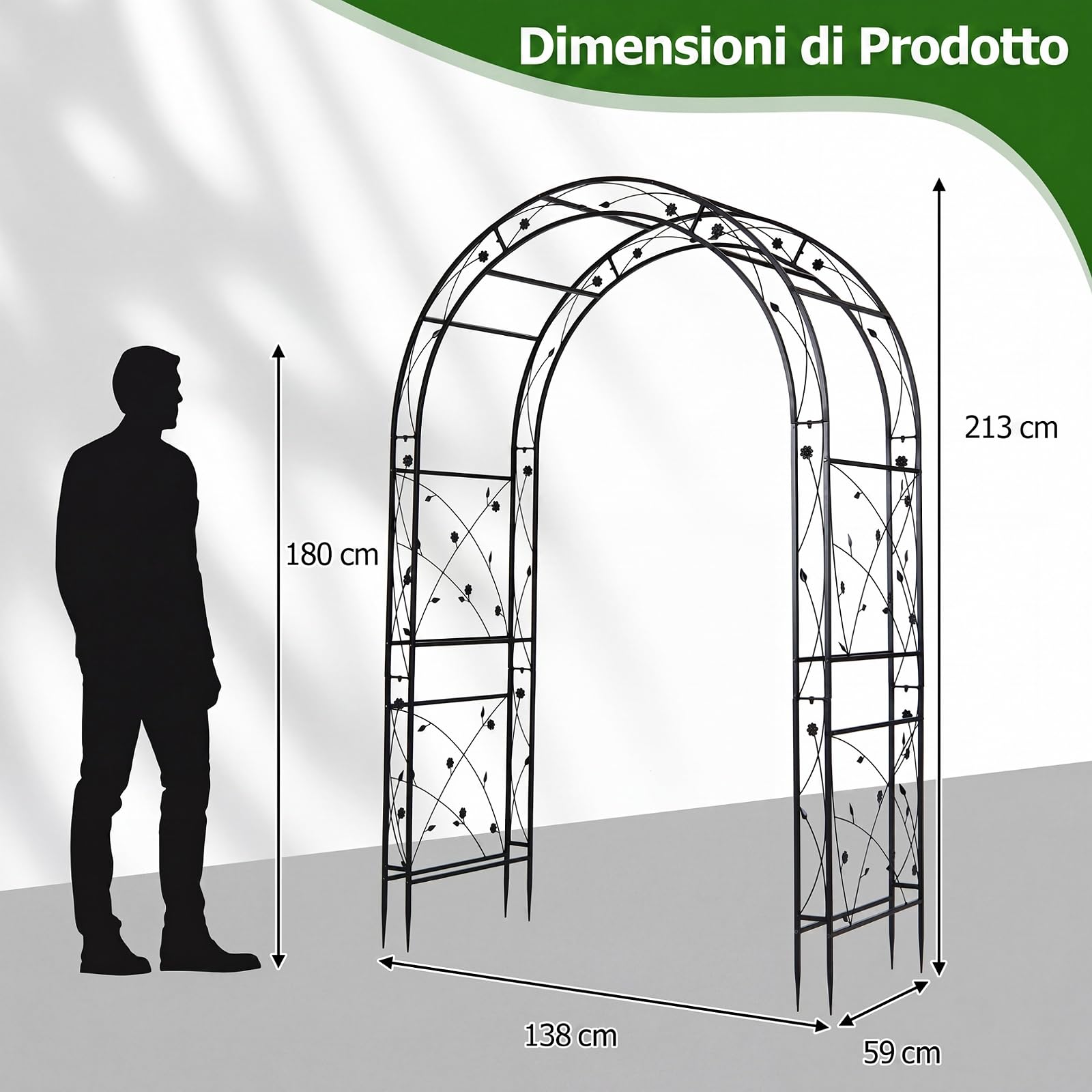 COSTWAY Arco da Giardino, Pergolato per Piante Rampicanti, Vite e Rose | Pergola Decorativa con Motivi a Foglia da Giardino, Ingresso, Viale e Cortile per Matrimonio e Festa, 138 x 59 x 213 cm