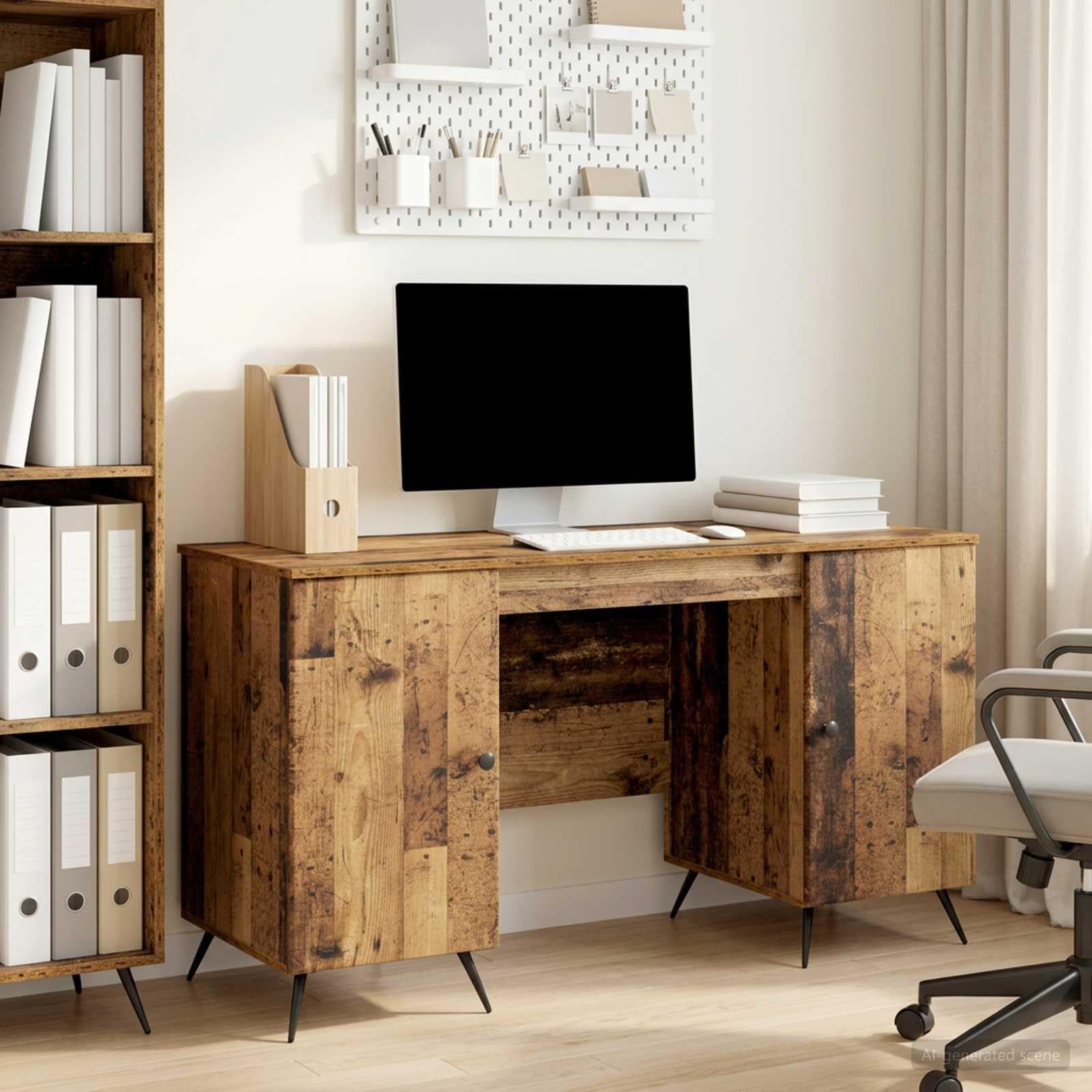 Scrivania Ufficio Porta PC Legno Ingegnerizzato 142,5x50x75cm | Tavolo da lavoro con ante e ripiani interni, ideale per ottimizzare lo spazio nello studio o in camera da letto.