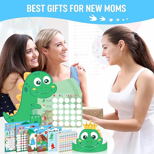 Miniatura 7 de Kit de 30 calcomanías de entrenamiento de dinosaurio para ir al baño con 480 calcomanías para el inodoro, tabla de calcomanías para ir al baño para