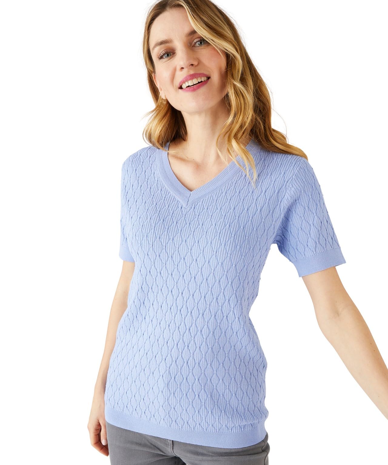 Damart Chunky Cardigan Women V Neck Long Sleeves