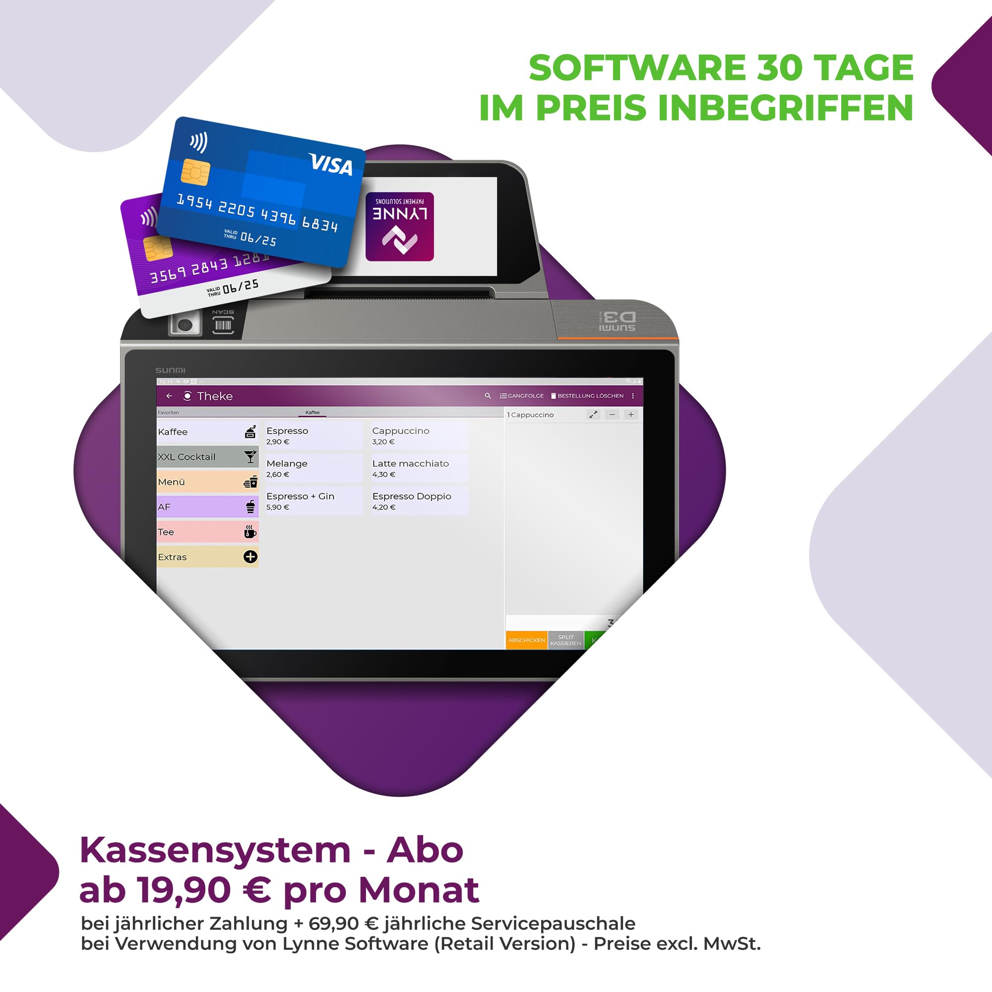 Registrierkasse TSE ready Kassensystem mit Kartenterminal Bondrucker Kasse Kartenzahlungsgerät Gastronomie Handel D3 mini Allrounder PLUS