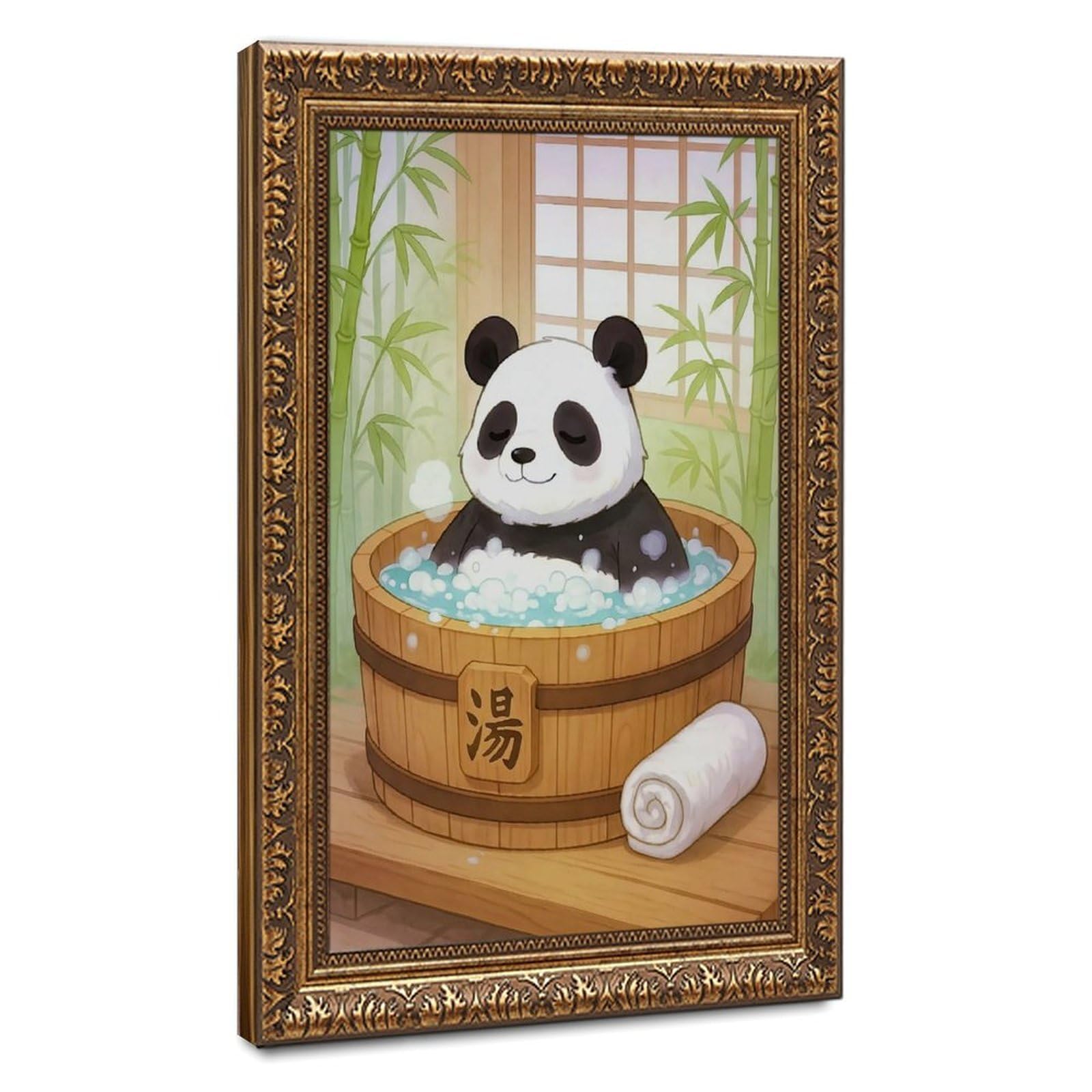 Bareronor Japanese Panda Bath Canvas Poster Bedroom Decor Landscape Office Room Decor Gift 24" L X 36" W