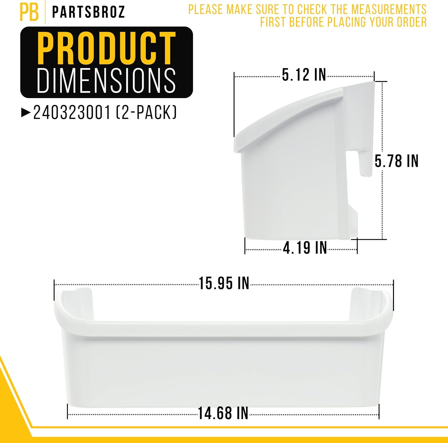 PartsBroz 240323001 Refrigerator Door Bin Shelf 2-Pack for Frigidaire Door Shelf Replacement Kenmore Gibson Westinghouse Crosley Refrigerator Parts Fridge White Bottom Shelves Bins AP2115741 PS429724