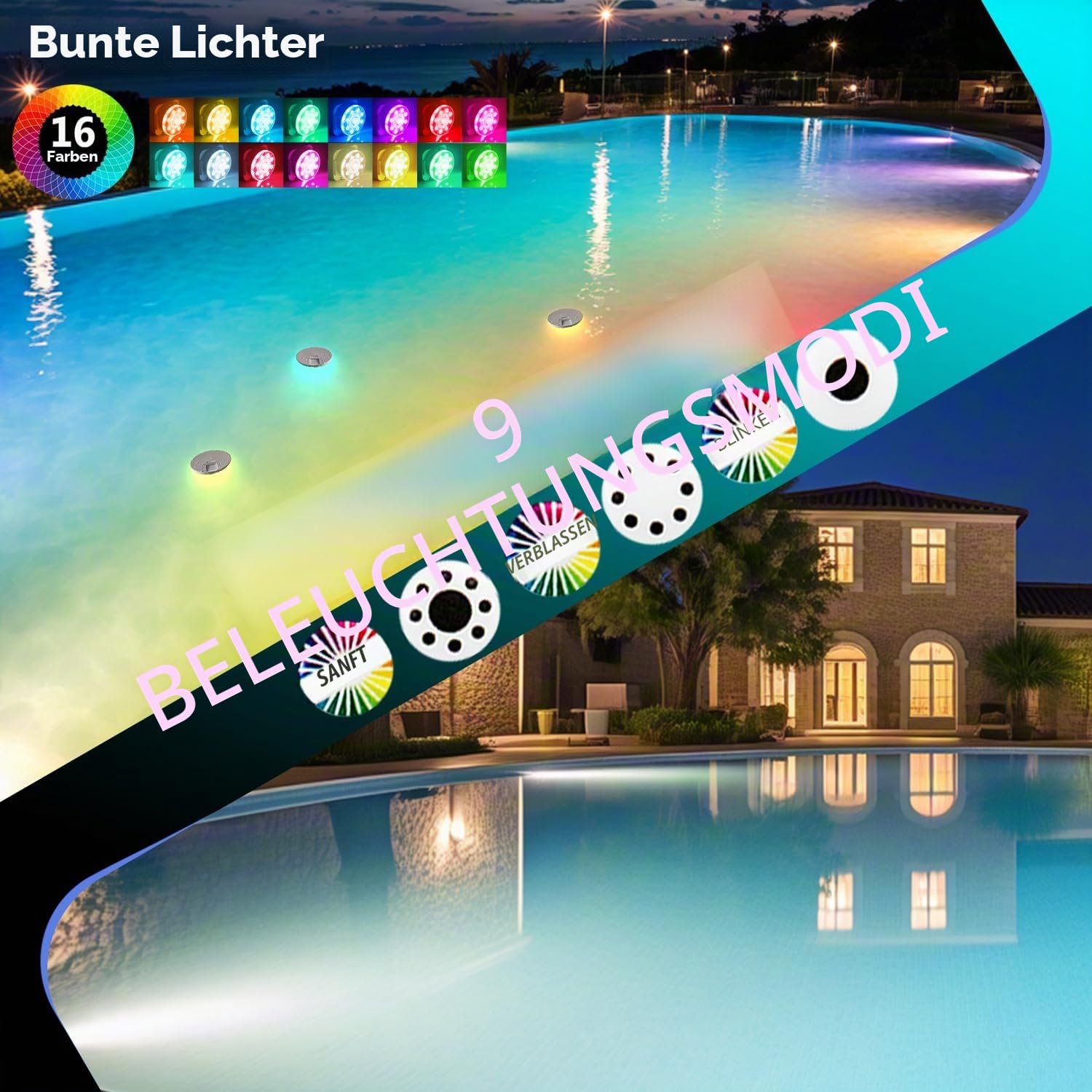 idyl light Poolbeleuchtung Unterwasser, Wiederaufladbar Unterwasser Licht Led mit Fernbedienung, Wasserdicht Pool lichter,Teichbeleuchtung für Pool Badewanne, Aquarium, Brunne, Party Deko, 2 Stück