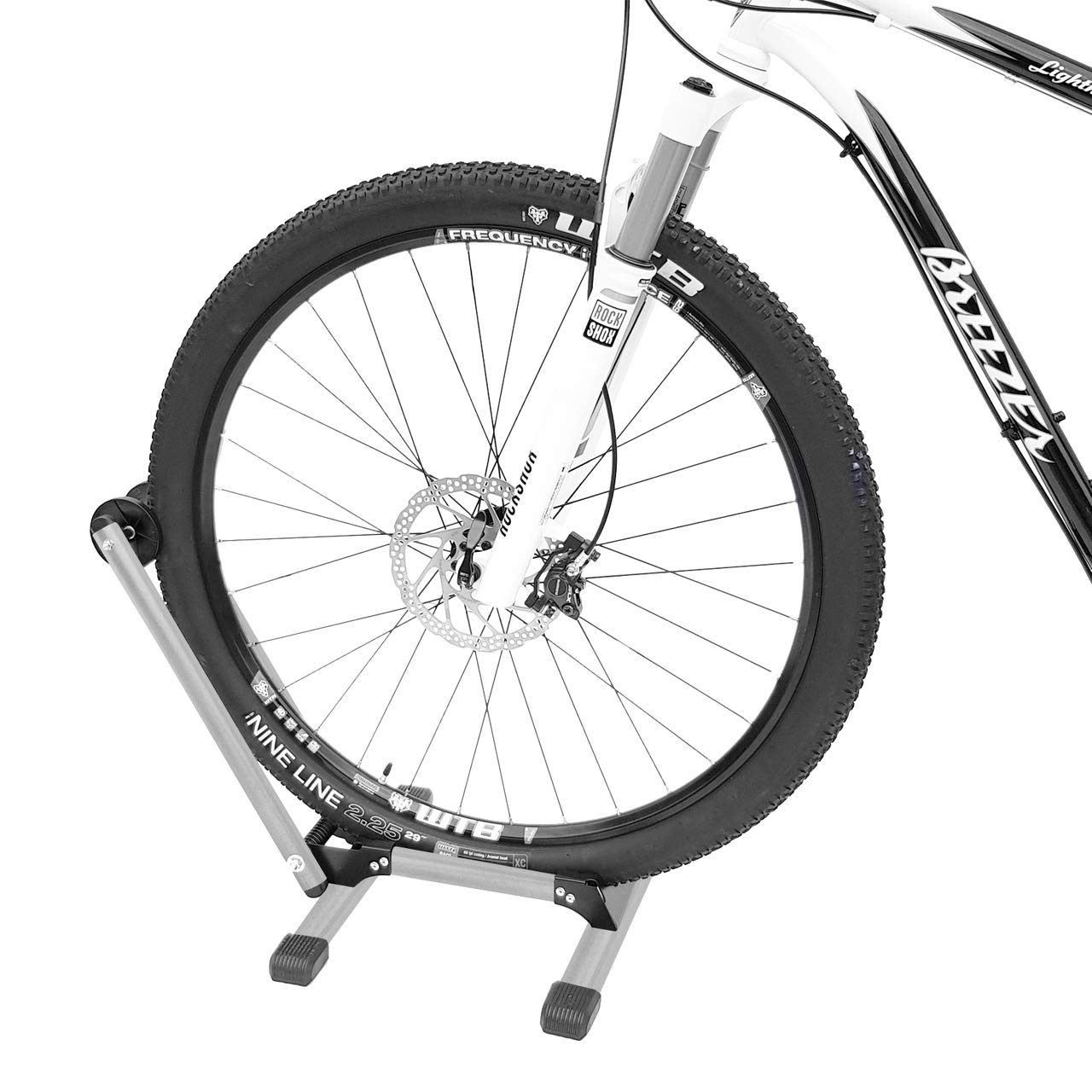2x WELLGRO Fahrradständer - für Vorderrad oder Hinterrad, Stahl, silber, platzsparend zusammenklappbar