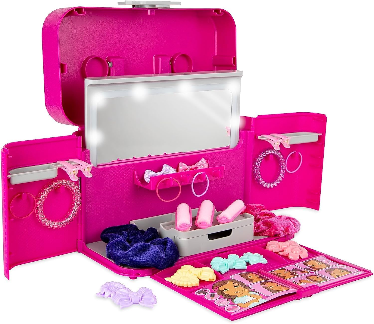 Casdon Ultimate Styling Case. Foldable Hair Styling & Accessory Case with Light-Up Mirror, Style Book, & Hair Accessories. Playset for Children Aged 3+ Casdon Ultimate Styling Case. Foldable Hair Styling & Accessory Case with Light-Up Mirror, Style Book, & Hair Accessories. Playset for Children Aged 3+