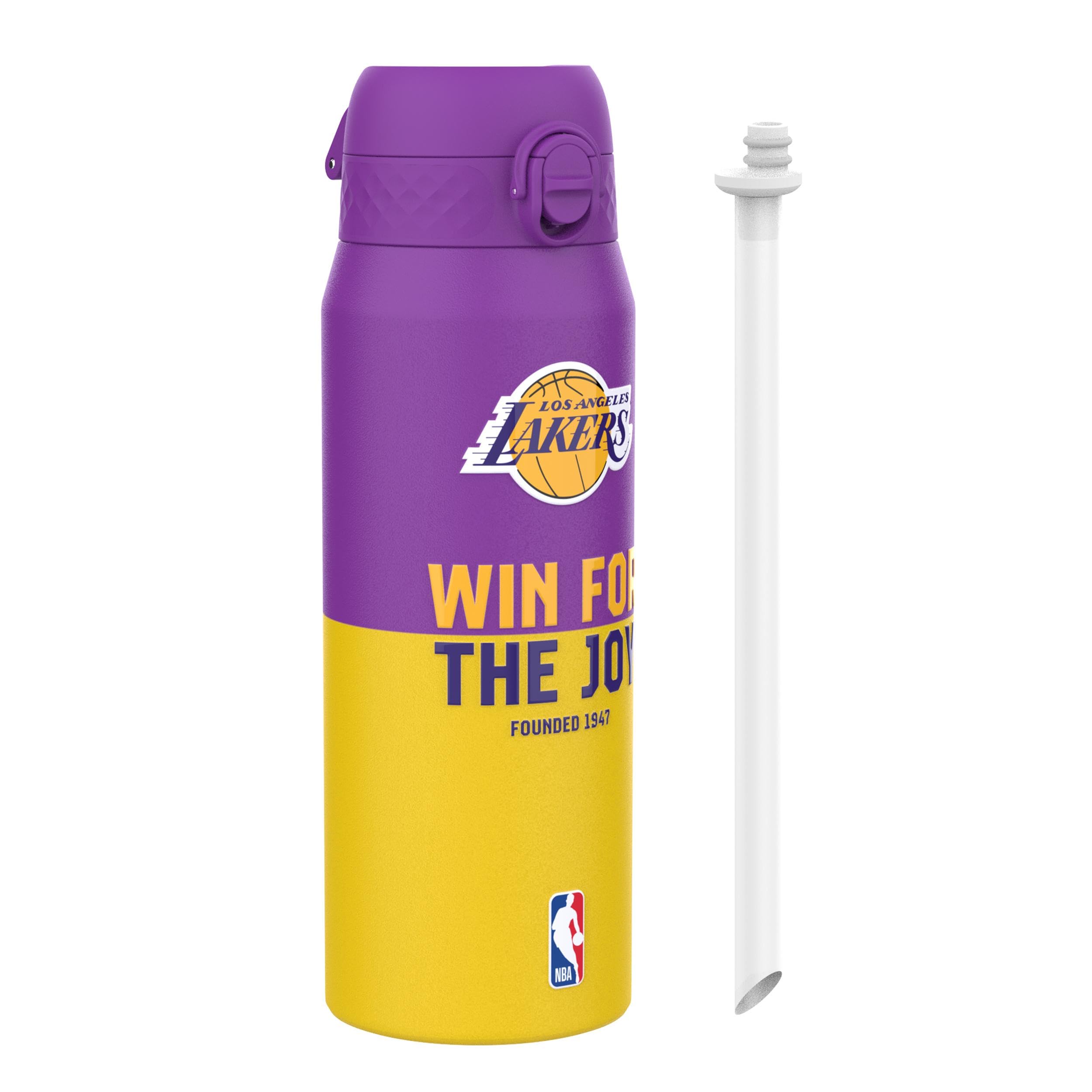 Ion8 NBA Los Angeles Lakers Sports Thermal Water Bottle with Removable Straw, 750ml/24oz, Leak-proof Insulated Drinking Bottle, Easy to Open, Secure Lock, Dishwasher Safe, Flip Cover, Metal Bottle