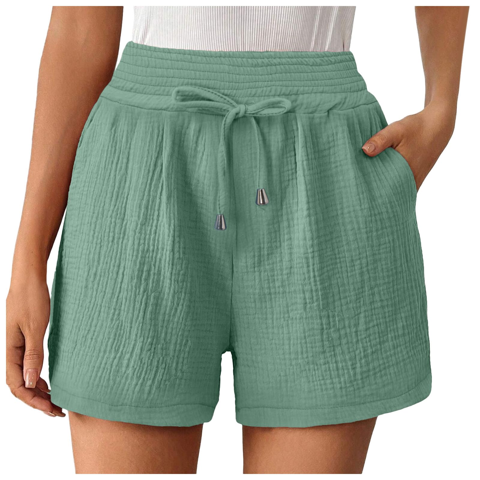 Cotton Linen Shorts for Women Summer Casual High Waisted Wide Leg Beach  Shorts Drawstring Comfy Pull On Short Pants