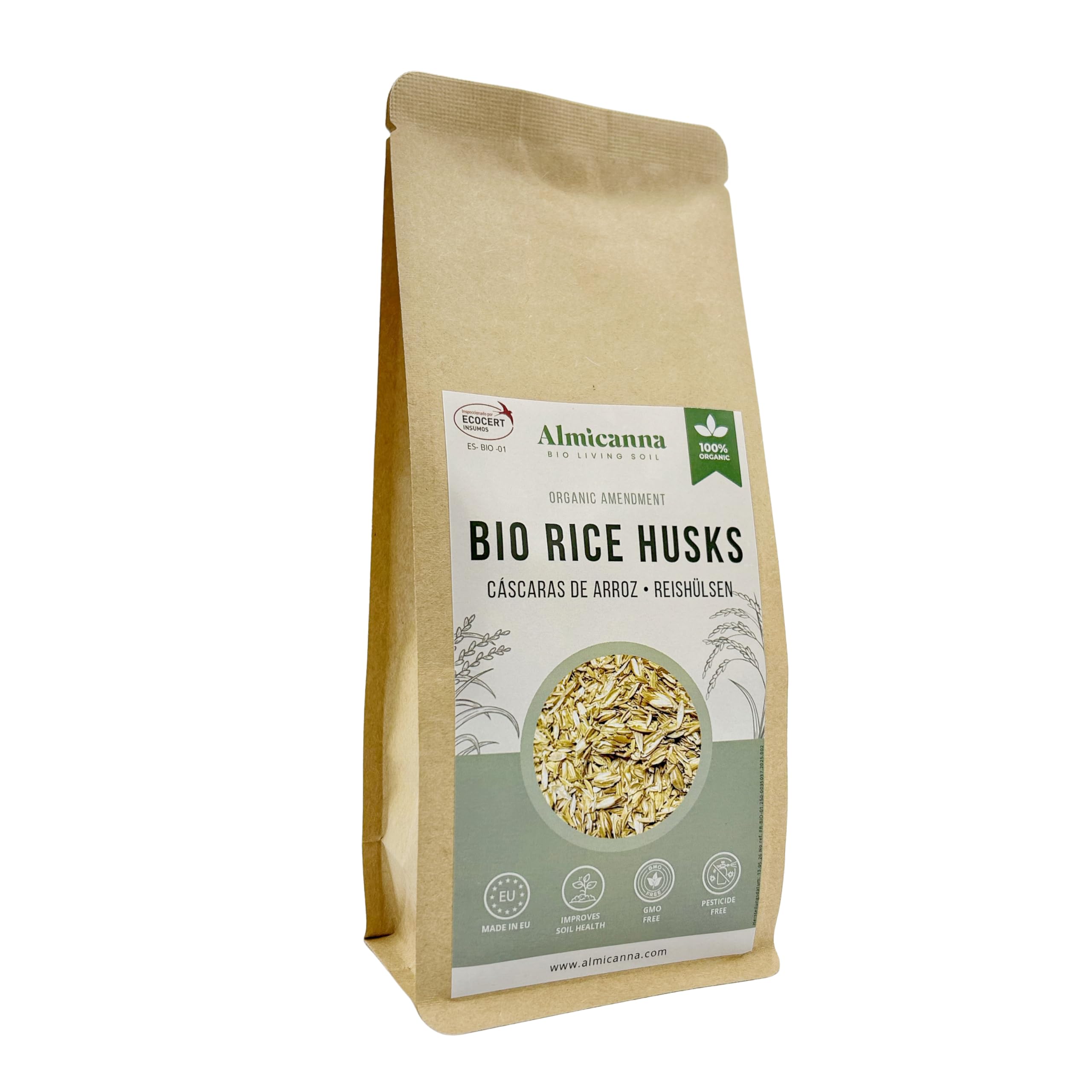 Bio Cascaras de Arroz 3L – Fuente natural de silicio – Mejora estructural del sustrato y enmienda para Living Soil