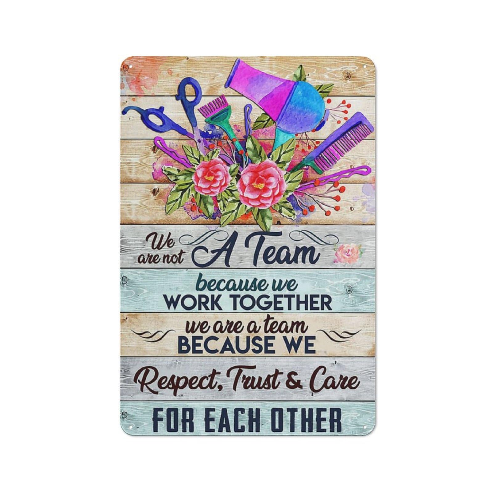 kisoyo Rustic Metal Tin Sign Barber Hairdresser We Are Not A Team Because We Work Together Country Wall Art Farmhouse Parlor Garden Home Courtyard Wall Decor 8x12 Inch