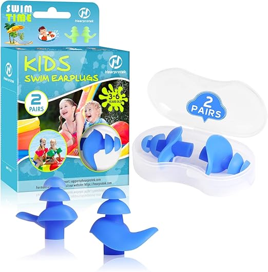 Hearprotek Ohrstöpsel Schwimmen Kinder, 2 Paar wasserdichte Wiederverwendbare Silikon Ohrstöpsel