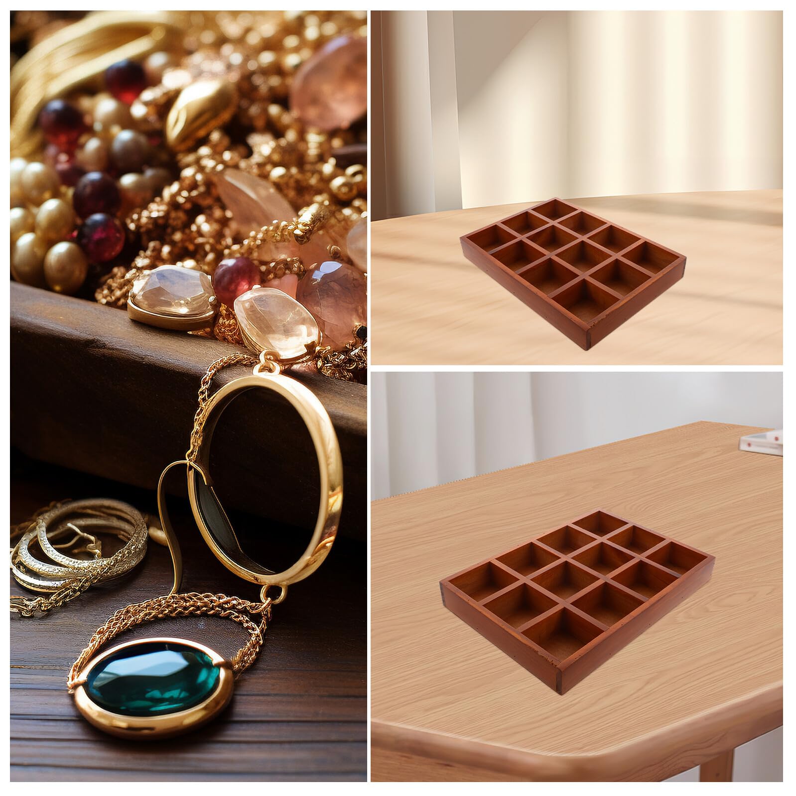 Rechteckige Reise Schmuckkästchen mit 12 Fächern Glatter Oberfläche und Vintage Stil Platzsparender Schmuckorganizer für Schreibtisch und Heimdekoration