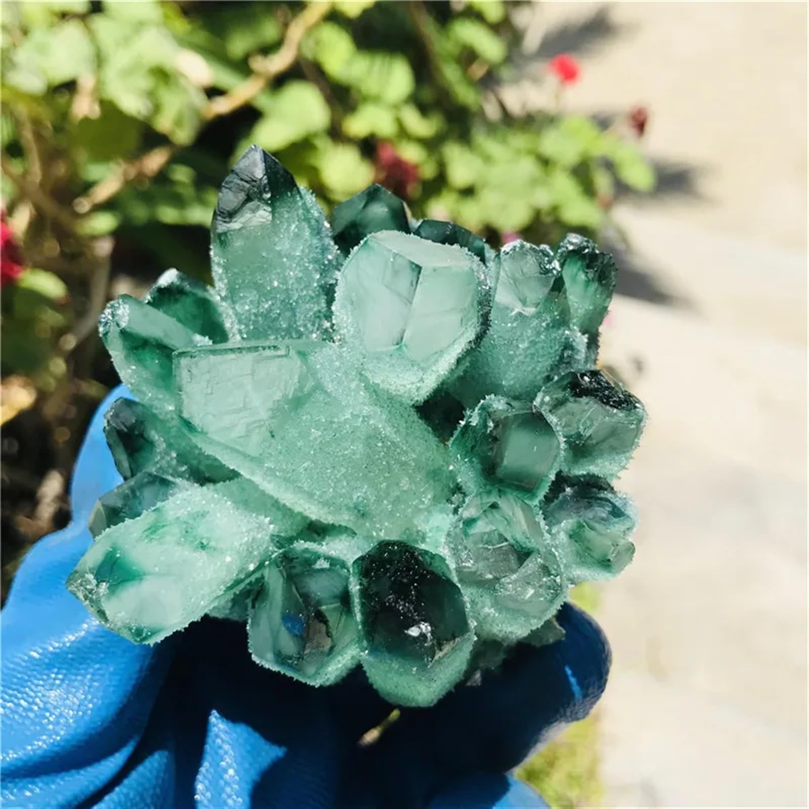 Stone Green Ghost Quartz Crystal Cluster Decorative Aquarium Gift(300-400g)
