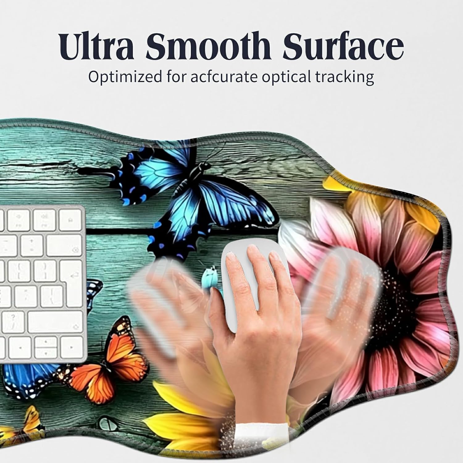 Colorful Sunflowers Butterflies Desk Mat Large Mouse Pad 31.5"x11.8" Desk Rubber Base Mousepad with Stitched Edges Big Desk Pad for Work,Game,Office,Home
