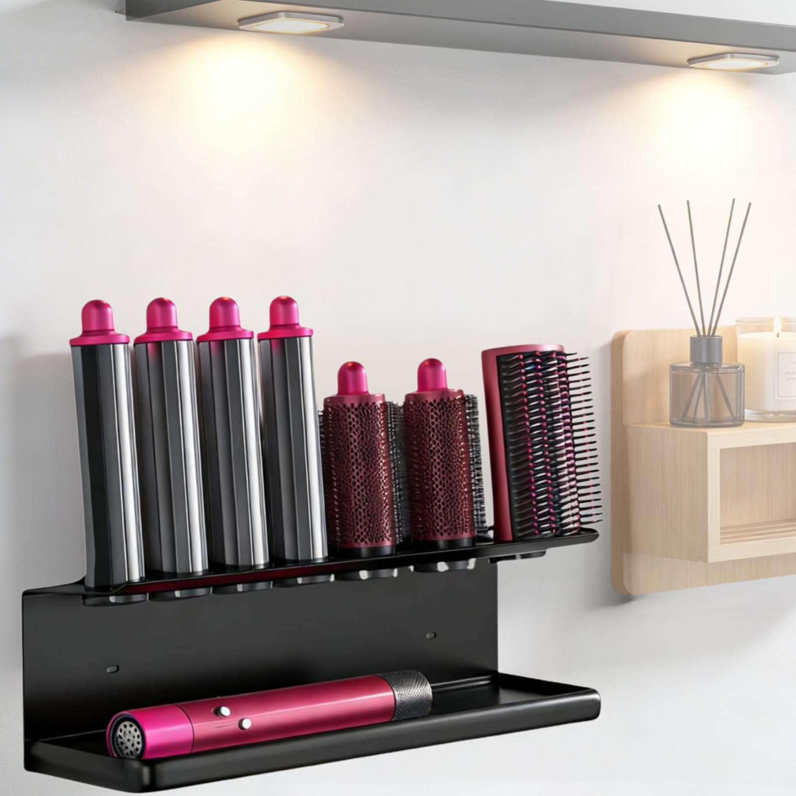 Rankomu Hair Dryer Holder Wall Mount for Dyson Airwrap – No Drill Adhesive Holder for Hair Straightener, Curling Iron & Styler Accessories, Wall Mounted Hairdryer Stand, Bathroom Organiser