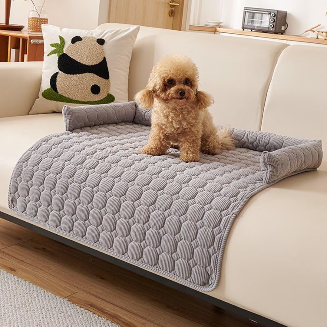 Bettschlange Hundebett Sofa Waschbar - Hundedecke Sofa mit Rand, Sofaschutz Hund, Flauschig Hundebett, rutschfest Hundekissen, Mittelgroße Hunde,75x75cm,Hellgrau