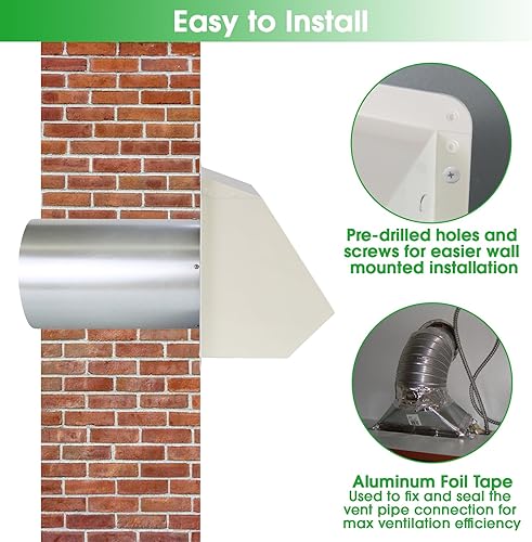 Miniatura 6 de Cubierta de ventilación de secadora de 3 pulgadas en el exterior, cubierta de ventilación de pared, cubierta de ventilación de escape de secadora