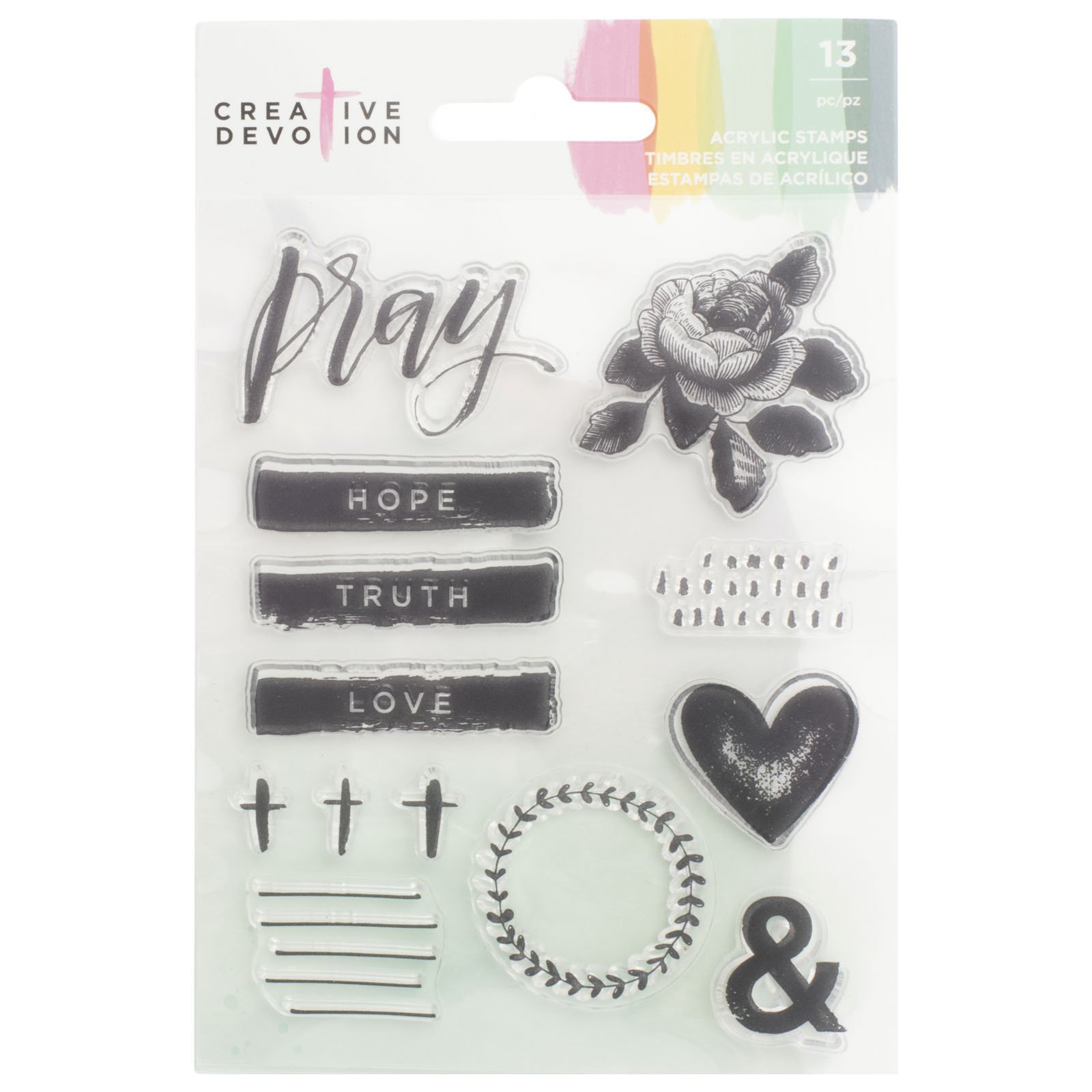American Crafts 13 Piece Acrylic Stamp Set 1 Creative Devotion