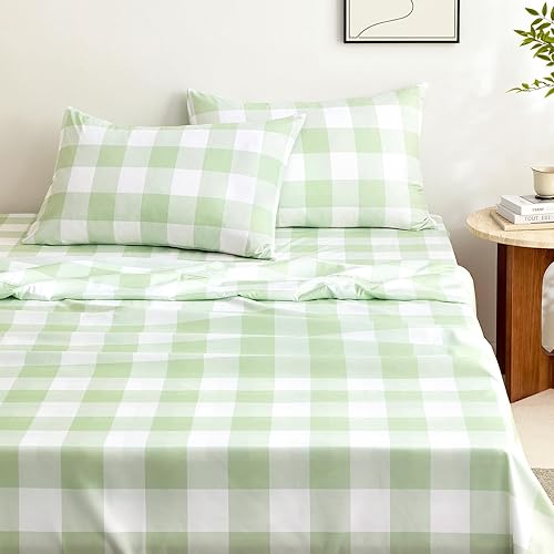 Miniatura 8 de Wake In Cloud - Sábanas de cuadros a cuadros, juego de sábanas de 4 piezas, ropa de cama estética geométrica a cuadros a cuadros, bolsillo profundo,