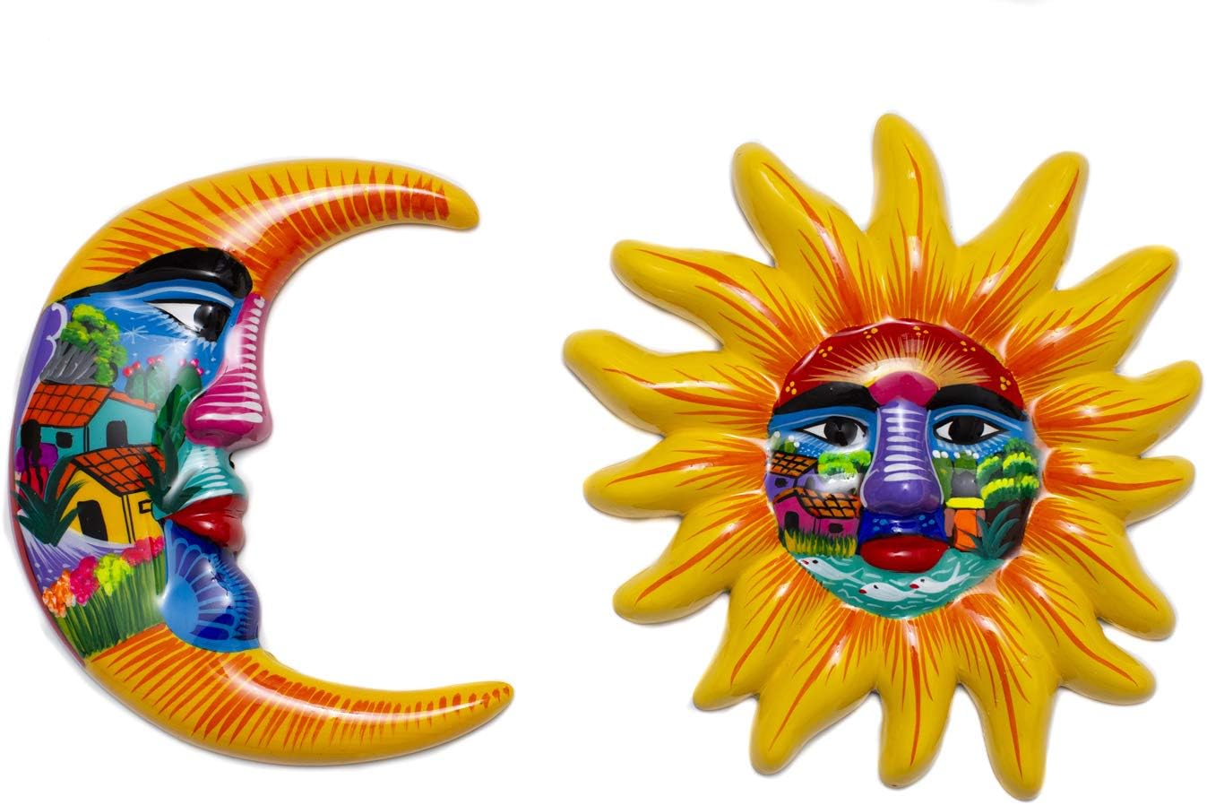 Yellow Hand Painted Authentic Mexican Sun and Moon Wall