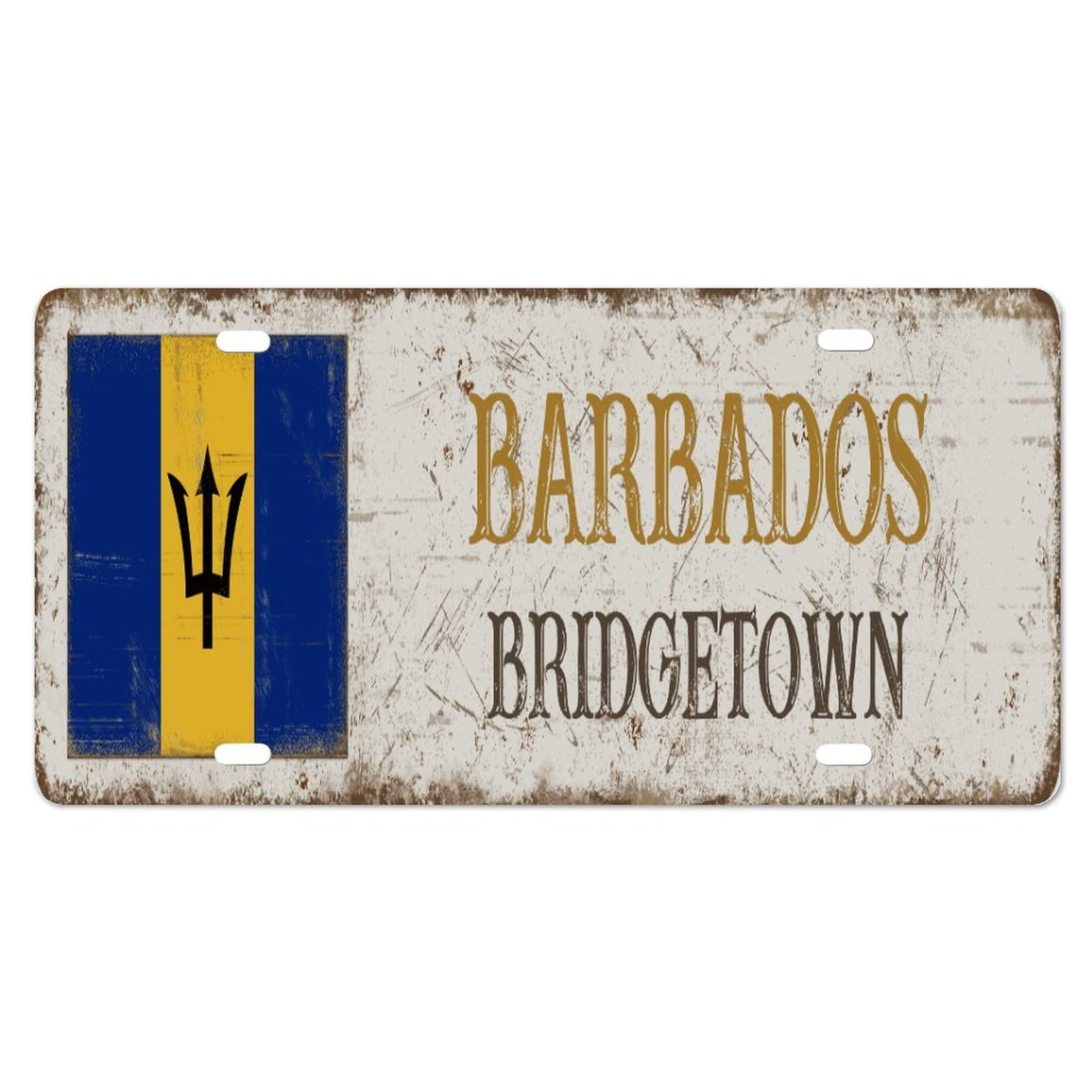 Yelolyio Barbados Aluminum License Plate Barbados Bridgetown License Plate Frame, Barbados Flag Front Aluminum Metal License Plate Auto Car Tag, Decorative Novelty License Plate Cover Frame