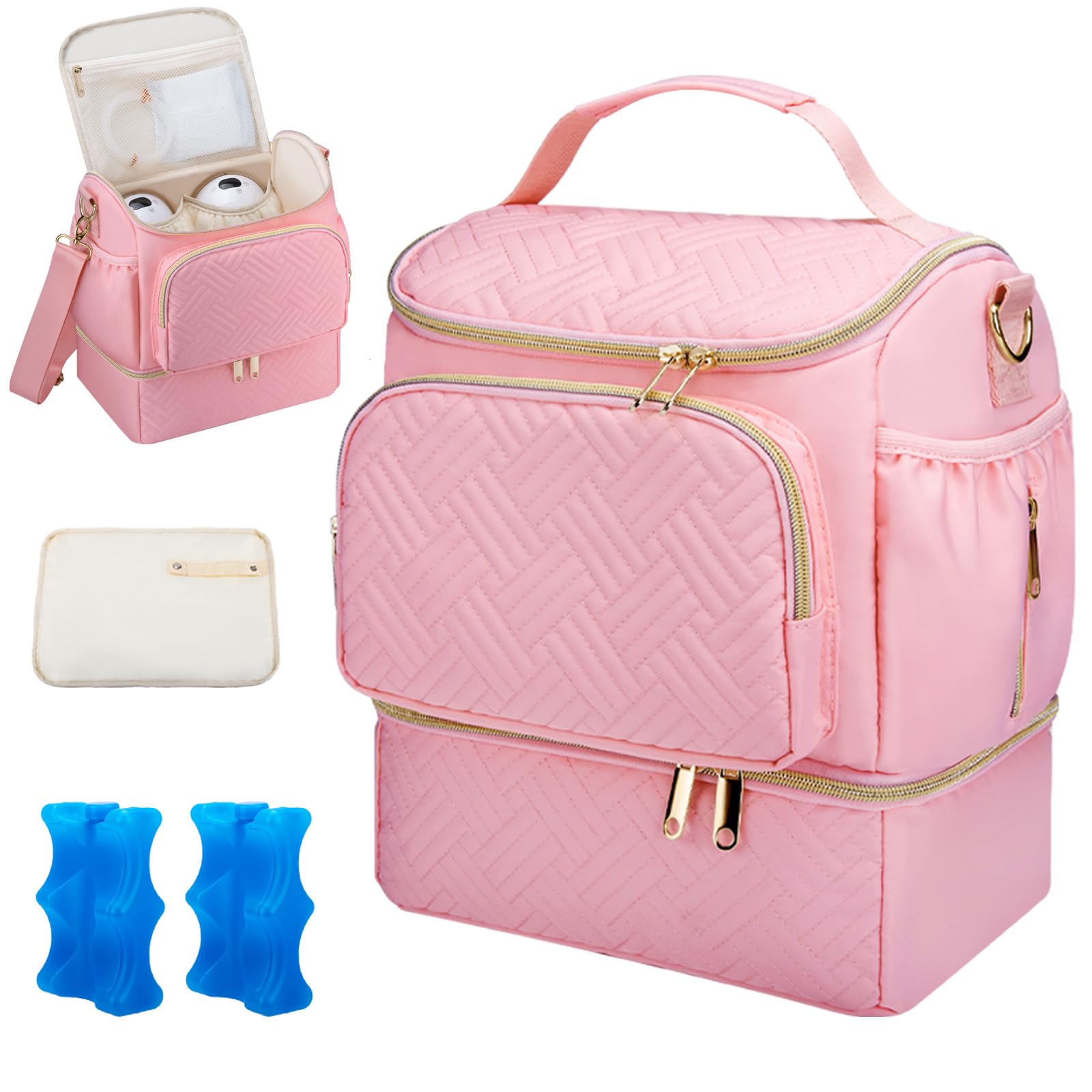 Wearable Breast Pump Bag with Cooler Compartment Compatible with Willow/Elvie/Medela/Momcozy M5/S12 Pro, Breast Milk Cooler Travel Bag with Ice Pack &