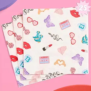 xo, Fetti Eras Party Icon Paper Napkins | 3-ply 25 pcs | Concert Party Tableware, Bachelorette Decorations, Birthday Tablescape, Bridesmaid Dinner Supplies