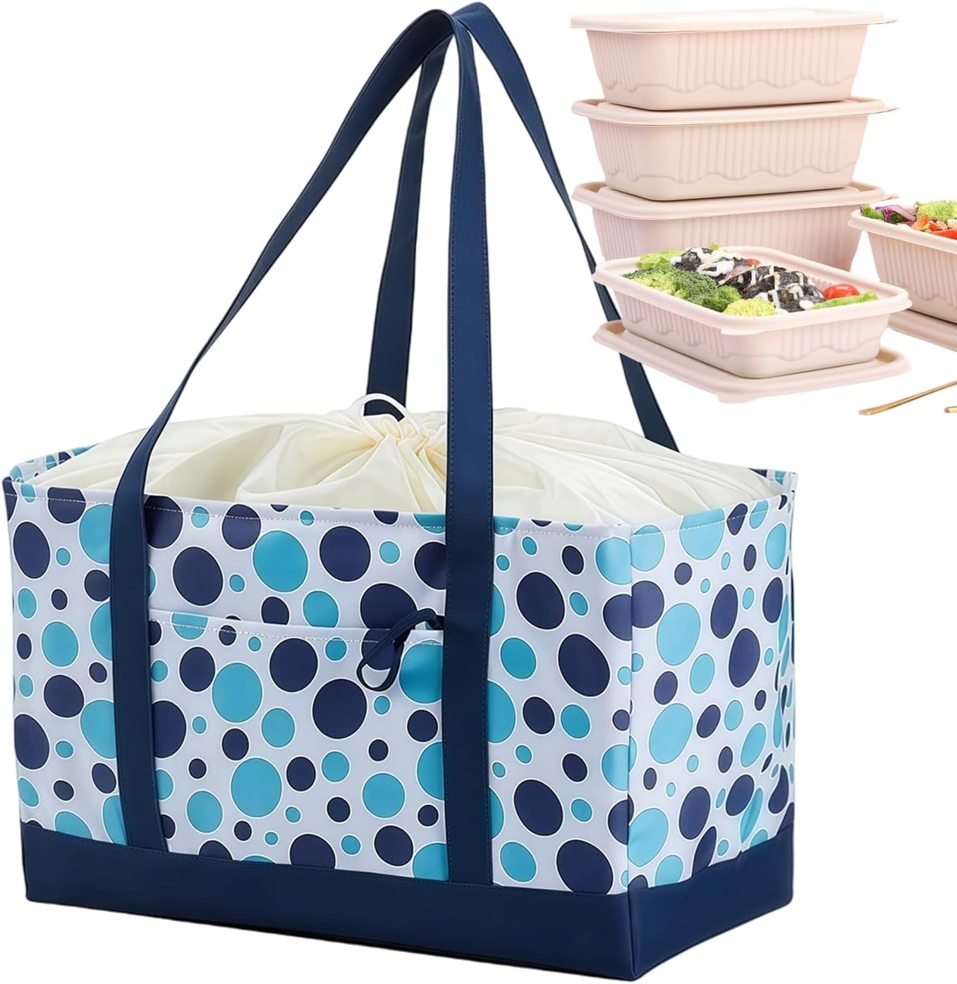 Reusable Grocery Bags Foldable | Large Capacity Drawstring with Pockets,Large Shopping Bags Grocery Totes - for Home Apartment Outdoor Camping Fishing Picnic Market Shop Travel