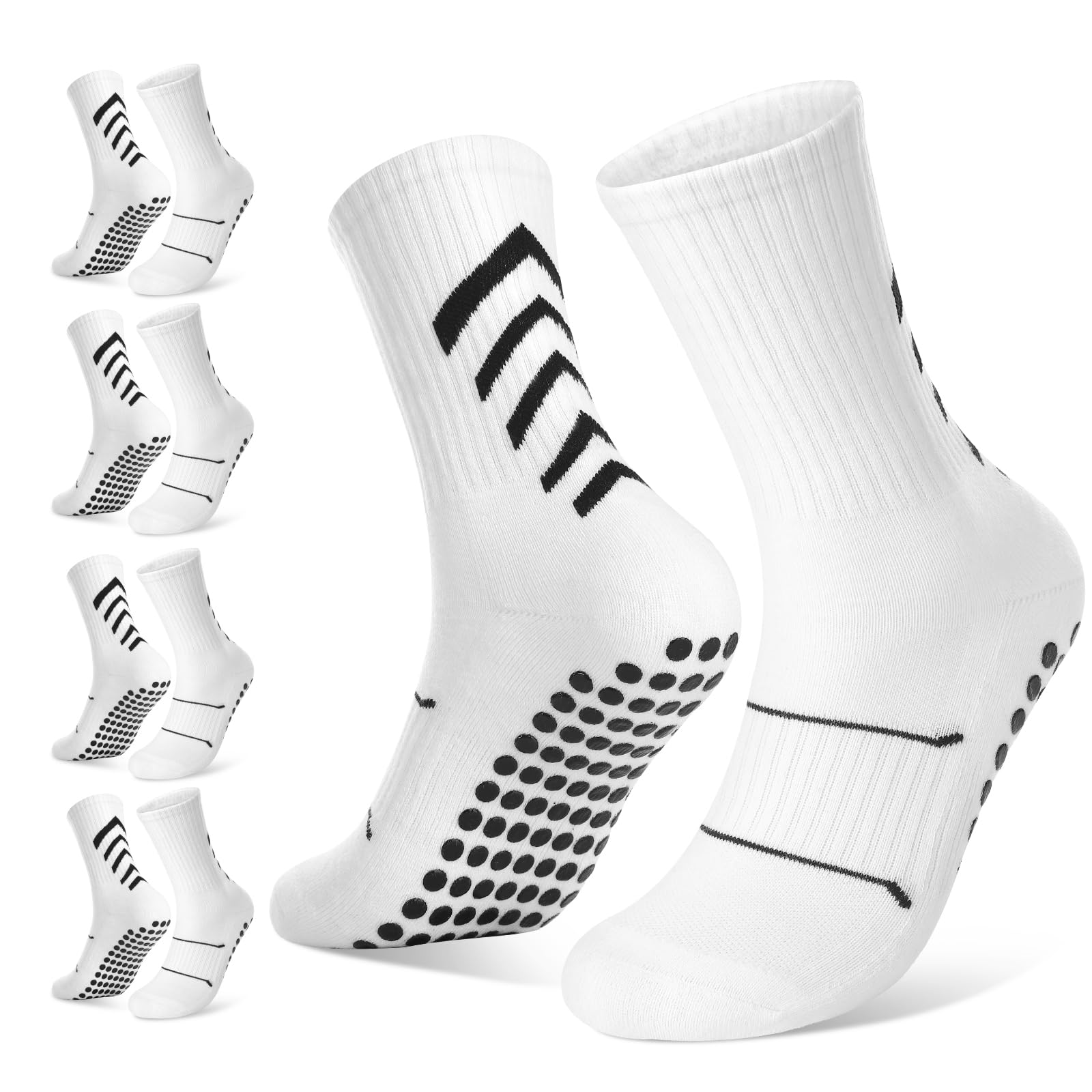 Kotashion 4 Paar Herren Fußball Socken Football Socks mit Anti-Rutsch Grip – rutschfeste Sportsocken für Basketball Tennis Yoga Pilates 43-46，Mit/Nein Anti-Rutsch-Noppen