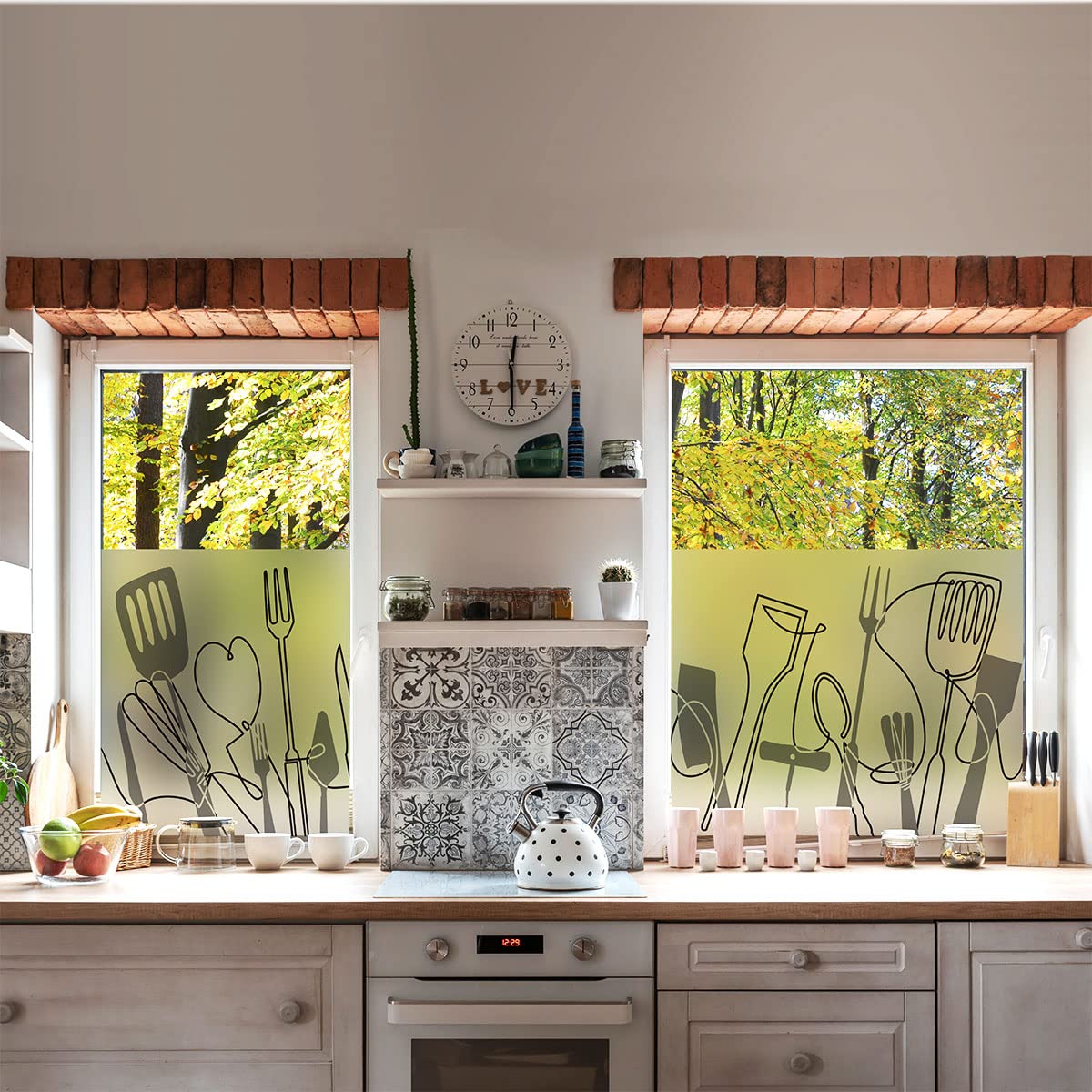 Película con Ventana antimirada, Cocina, Utensilios, Pegatinas para Ventanas y Puertas de Ducha, 40 x 100 cm
