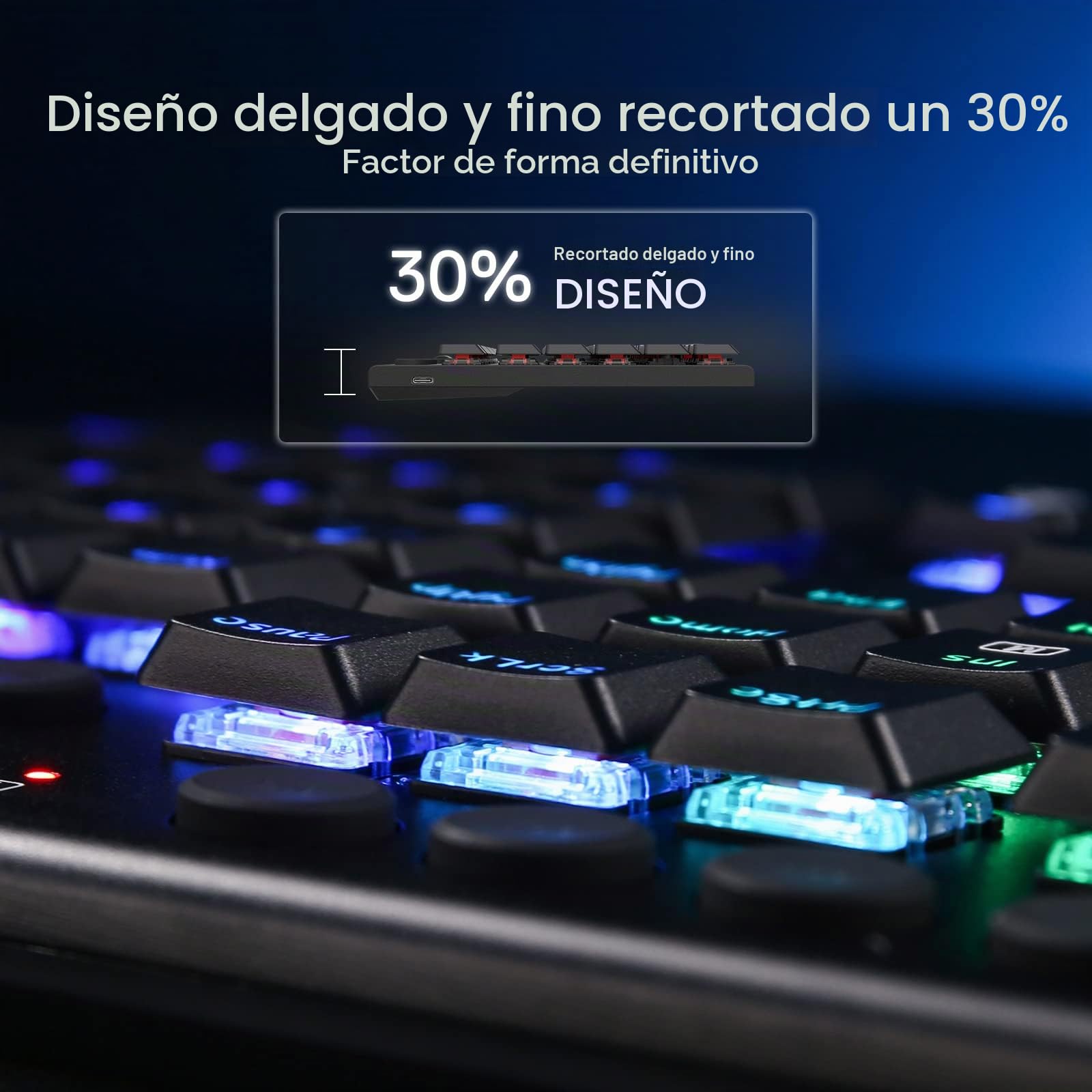 Redragon Teclado mecánico Horus RGB K619, teclado para juegos con cable de diseño ultrafino con teclas de perfil bajo, control multimedia dedicado e interruptor rojo lineal, compatible con software