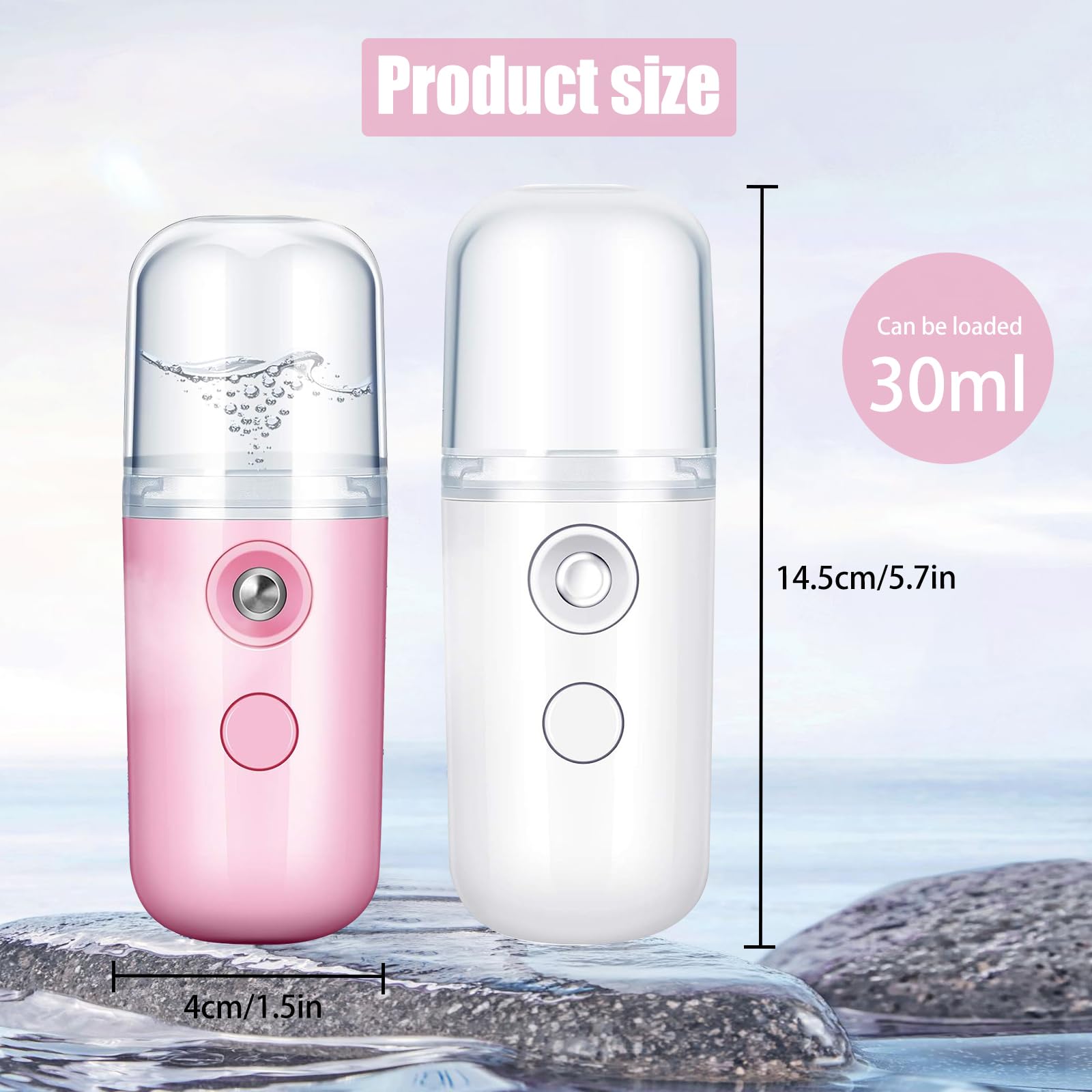 2 pcs Nano Face Steamer - 30ml Portable Facial Steamer, USB Rechargeable Mini Mist Sprayer, Atomization Technology for Hydrating Skin, Moisturizing Facial Steamer for Travel, Personal CarePinkWhite - Image 2