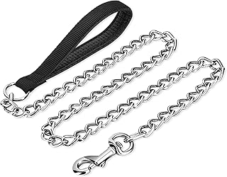 PETTOM Hundeleine Kette, Hundekette Leine, Bissfeste Hundeleine 120cm Metall, Kettenleine mit Gepolstertem Griff für Große und Kleine Hunde