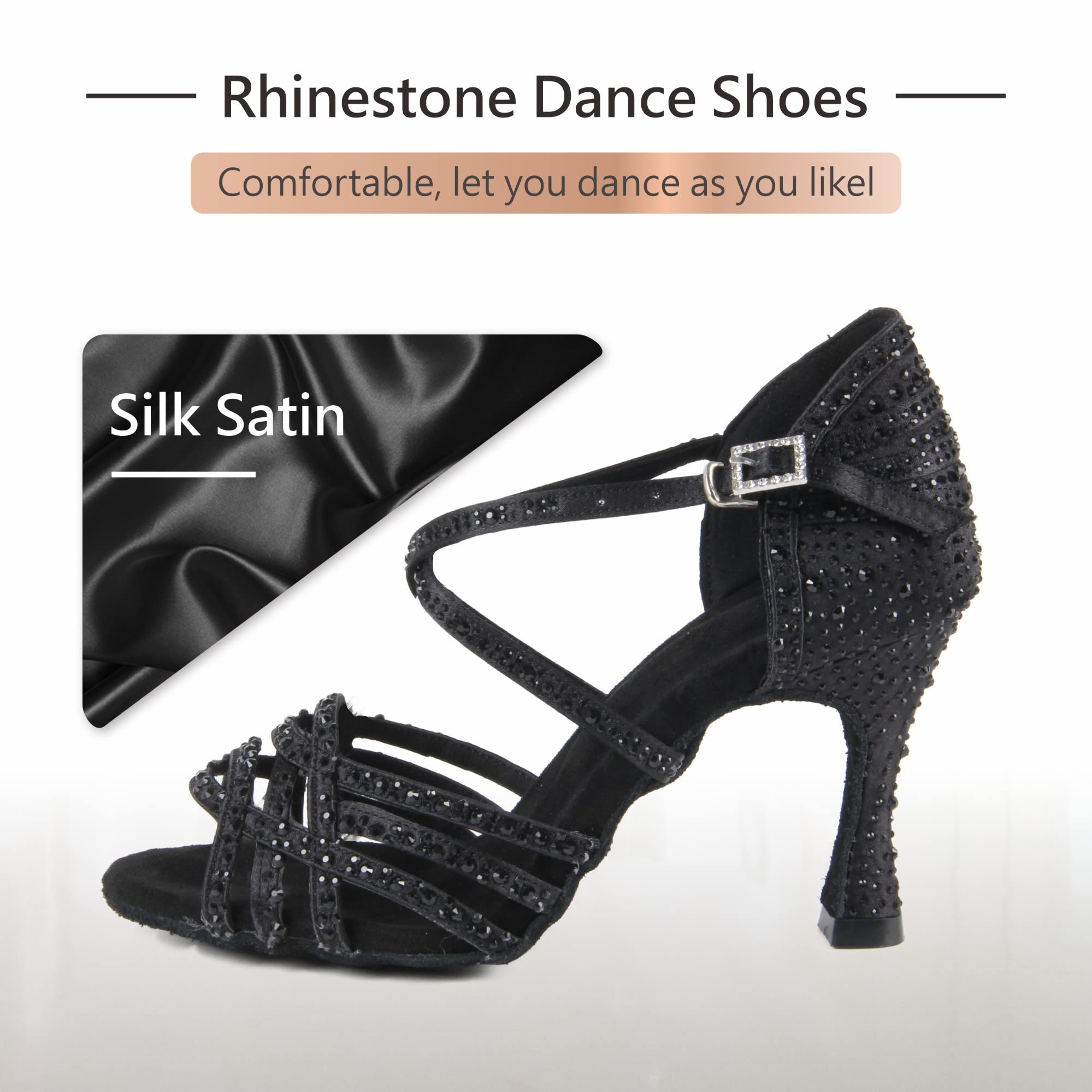 Donna Peep Toe Cross Strap Strass Tango Social Ballroom Scarpe da Ballo Latino Scarpe da Ballo per Feste di Matrimonio