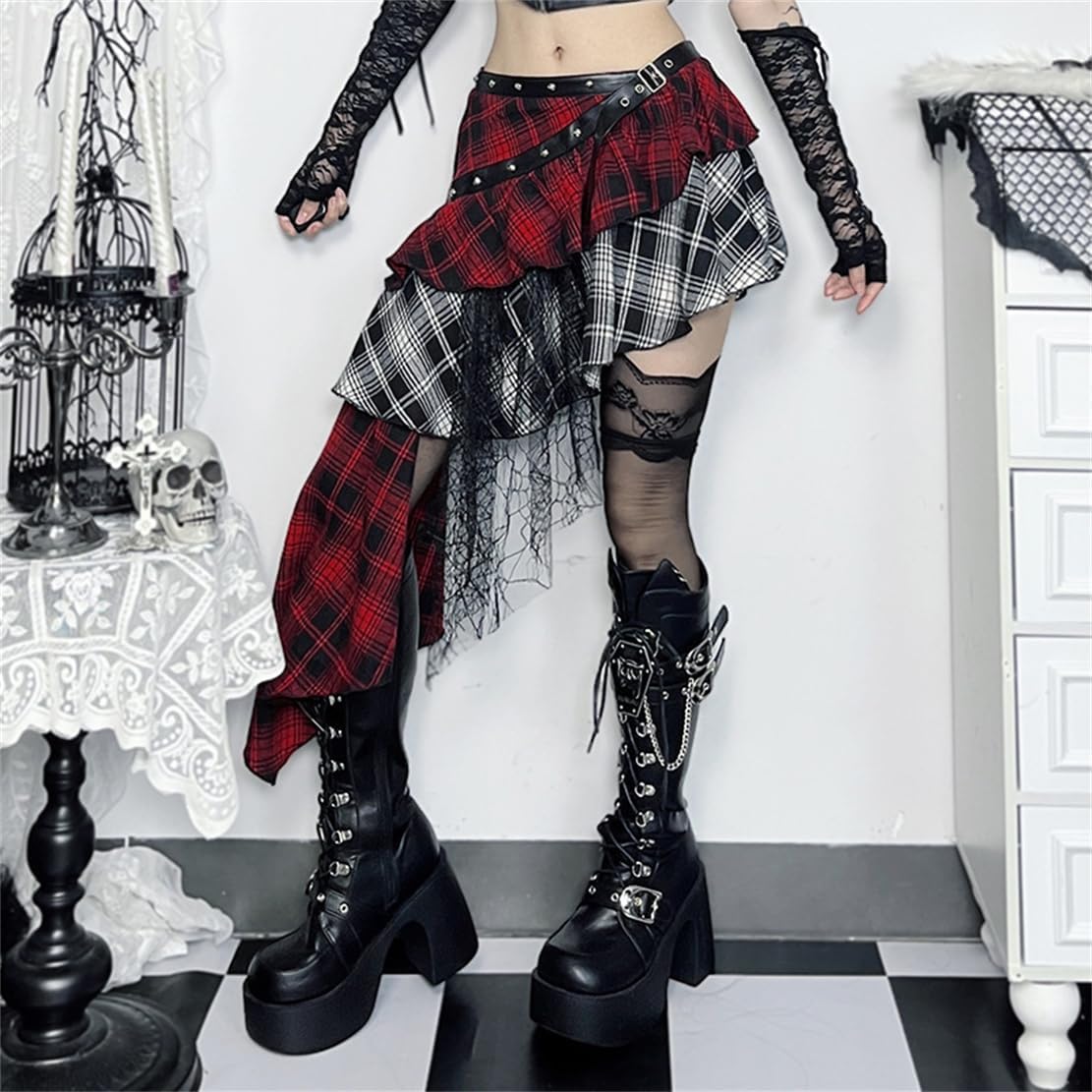 Gothic Pleated Mini Skirt Y2K Grunge Casual High Waisted A-line Flare Skirts
