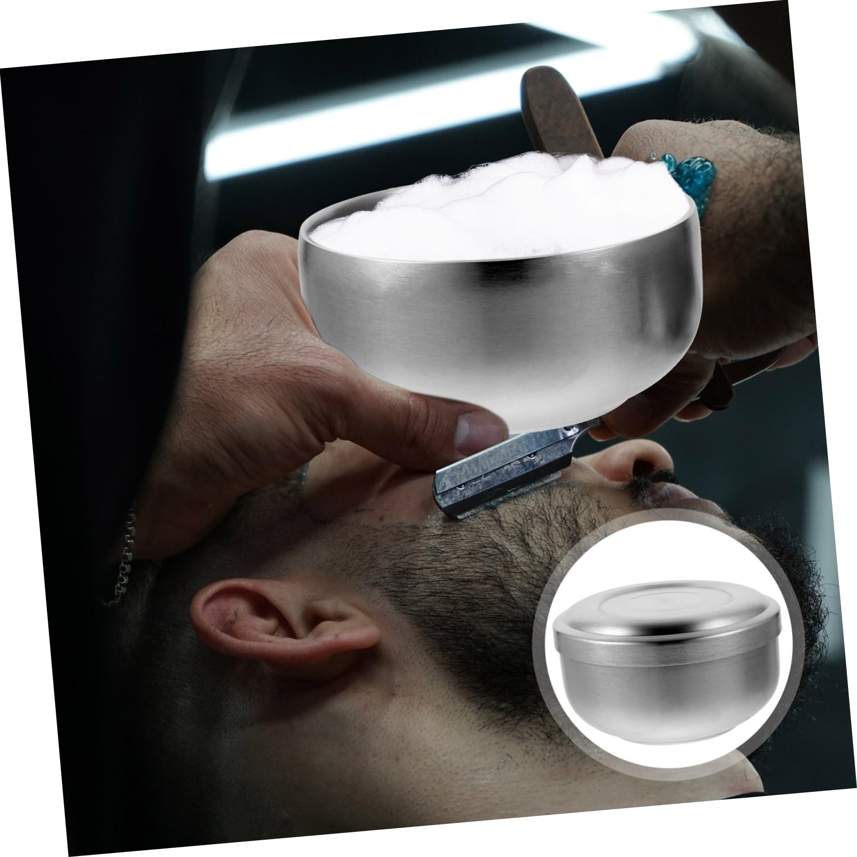 Homoyoyo Ciotola da Barba con Coperchio Leggera e Facile da Riporre in Acciaio Inossidabile Design Semplice e Pratica per Uso a Casa o Barber Shop