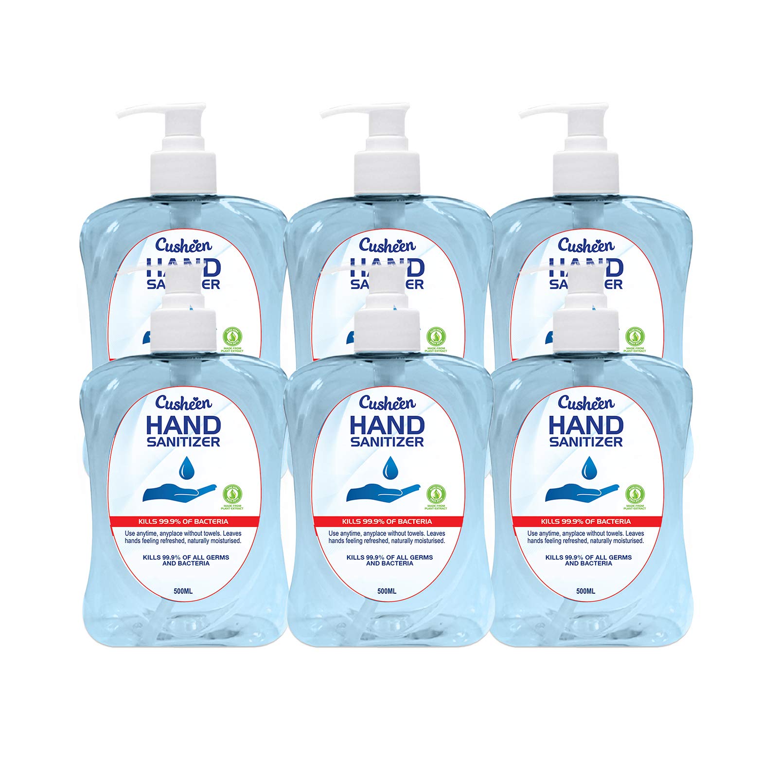 Antibacterial Hand Sanitiser Gel - 75% Alcohol Antibac Hand Gel (6 x 500ml Pack Bulk Buy), Aloe Vera Fragranced, Kills 99.9% of Germs and Bacteria