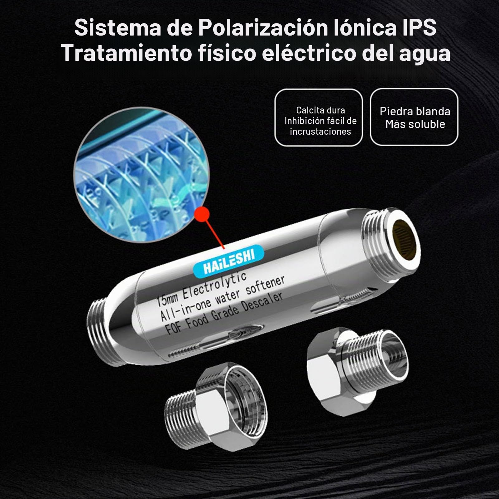 Luocute Descalcificador de Agua, Suavizante Inhibidor de Escala de Acero Inoxidable sin Sal para Toda la Casa con de Polarización de Iones IPS, Reemplazo de Calentador de Agua para