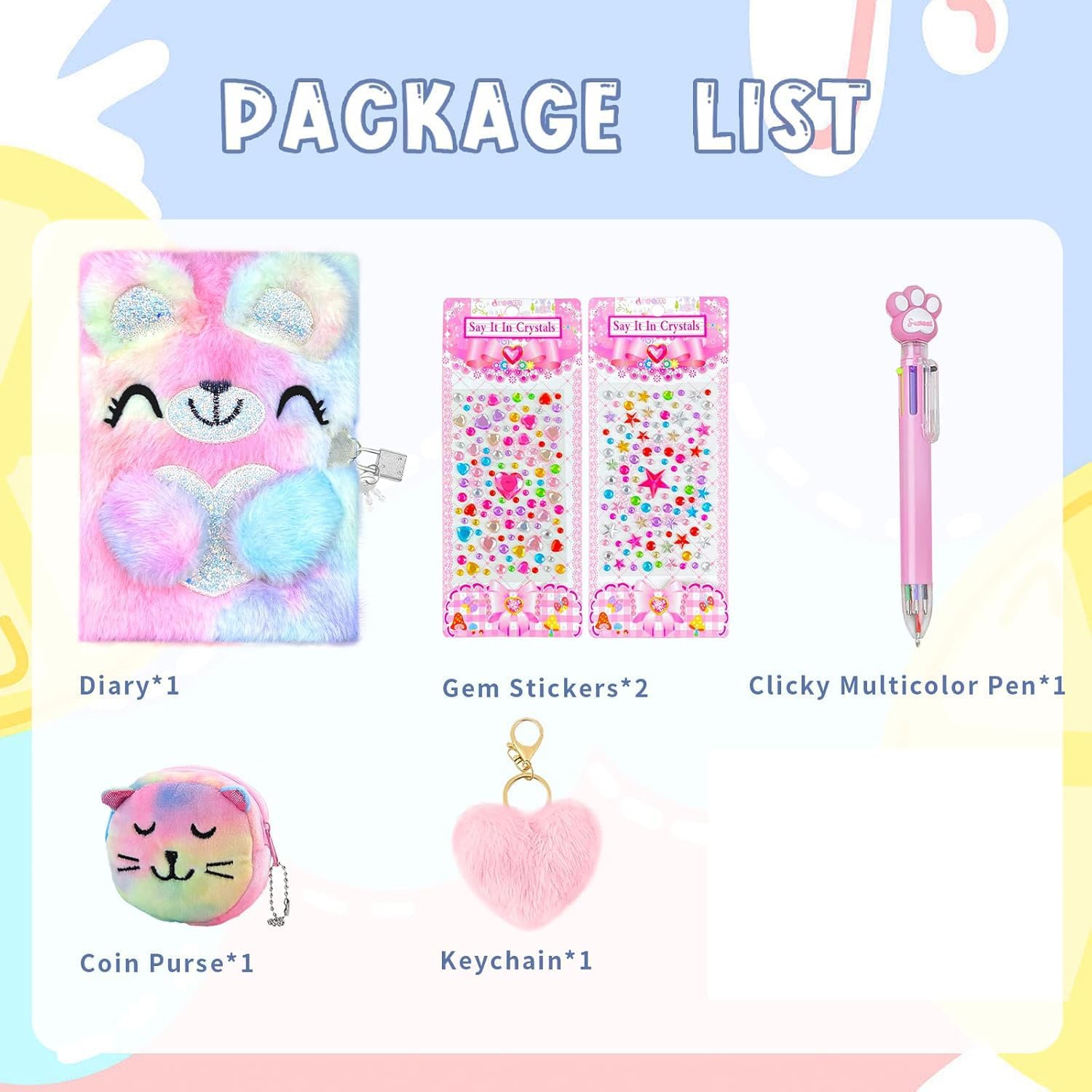 homicozy Bear Diary for Girls with lock and keys, Kids Journal School Travel Notebook Gift Set for Writing and Drawing,Plush Secret Diary with Multicolored Pen Stickers Purse Keychain - Image 7