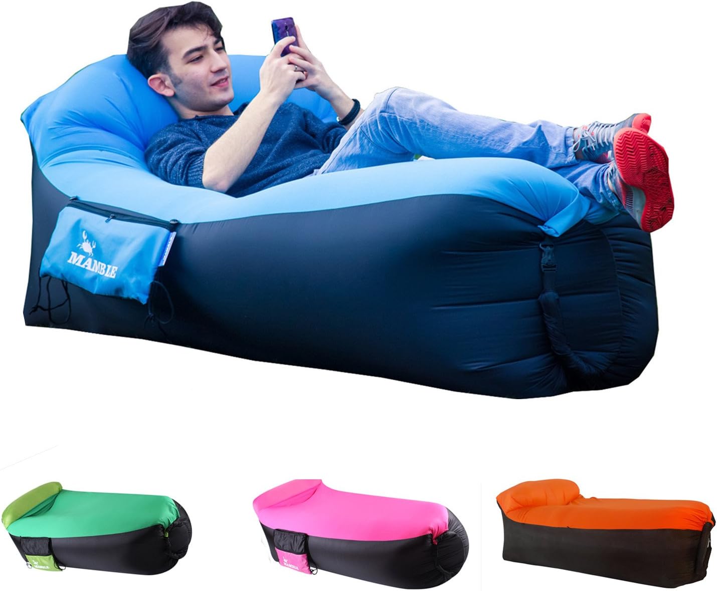 MAMBLE Inflatable Lounger Sofa Portable Sofa Bed Air Sofa for Travelling, Camping, Beach, Park Blue