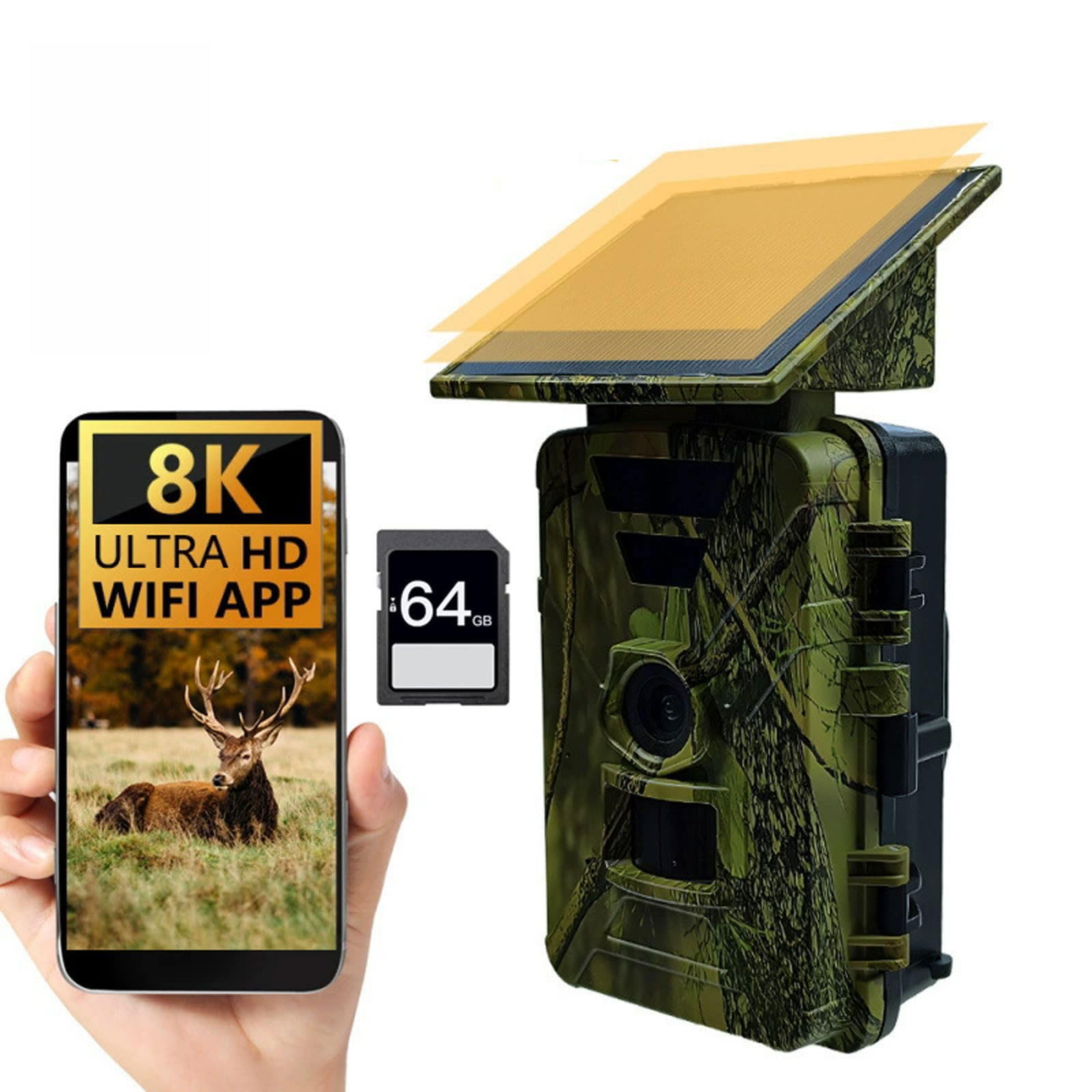 Beyerswerk's NatureEye Pro Wildkamera Solar 8K 60MP IP66 Wasserdicht Bewegungsmelder Nachtsicht Wiederaufladbar Outdoor Überwachungskamera