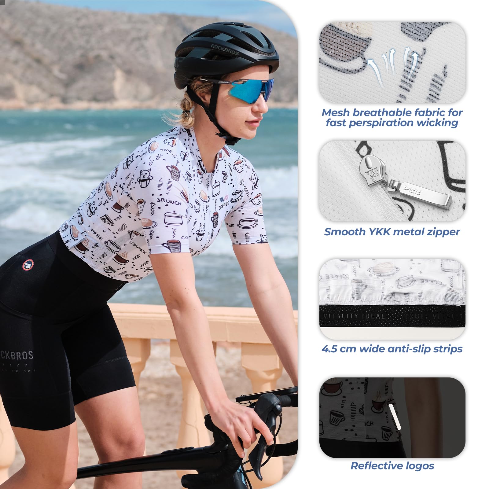 ROCKBROS TVI Magliette Ciclismo Donna, Maglia Ciclismo Maniche Corte, Completo Bici Leggero, Maglia Bici Traspirante, Maglia MTB Comodo, Abbigliamento per Bici da Corsa, Fitness, Arrampicata, Bianco