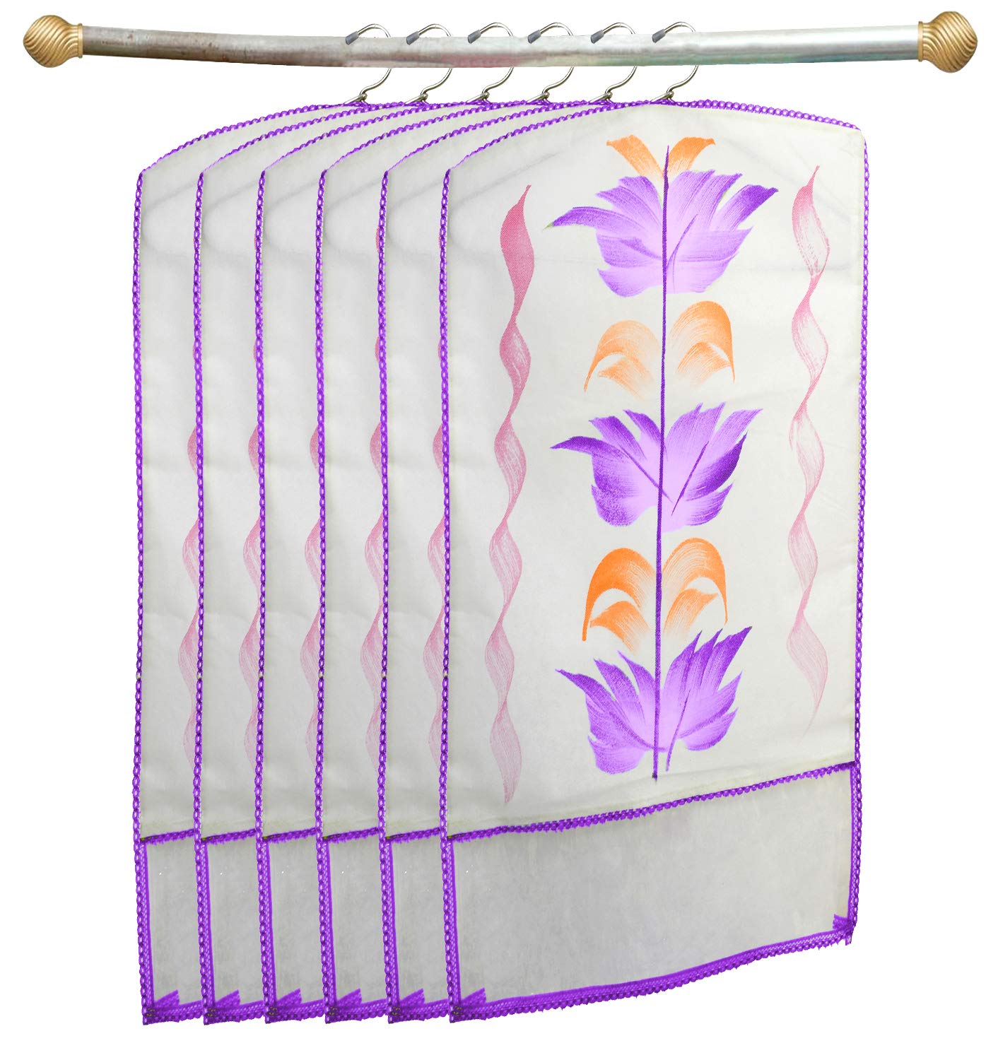 Kuber Industries Printed 6 Piece Non Woven Hanging Saree Cover Wardrobe Organiser (Purple) -CTKTC038918