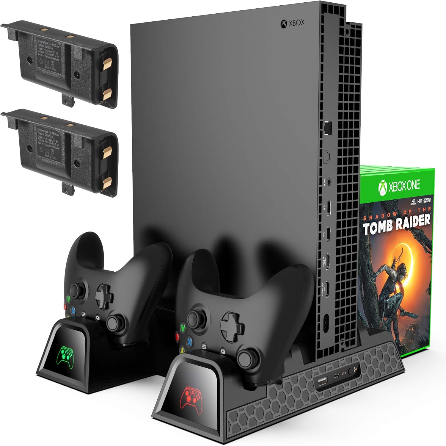 KINGTOP Cooling Stand Compatible with Xbox One/One S/One X, Vertical Cooling Fan with 2 Pack 600mAh Batteries, Games Storage, Dual Controller Charging Station for Xbox One/One S/One X (Black) : Video Games