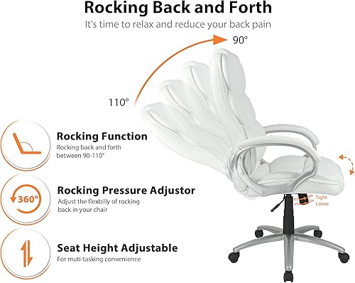 Miniatura 7 de Silla de oficina ergonómica, sillas de oficina de cuero sintético con respaldo alto con ruedas y brazos, altura ajustable, silla ejecutiva cómoda,