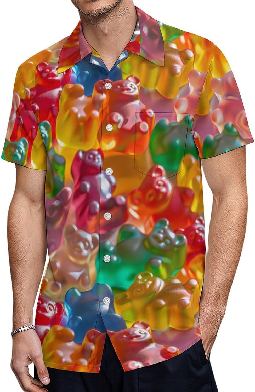 Colorful Gummy Bears Men's Short Sleeve Shirts Casual Novelty Printed Button Down Tops
